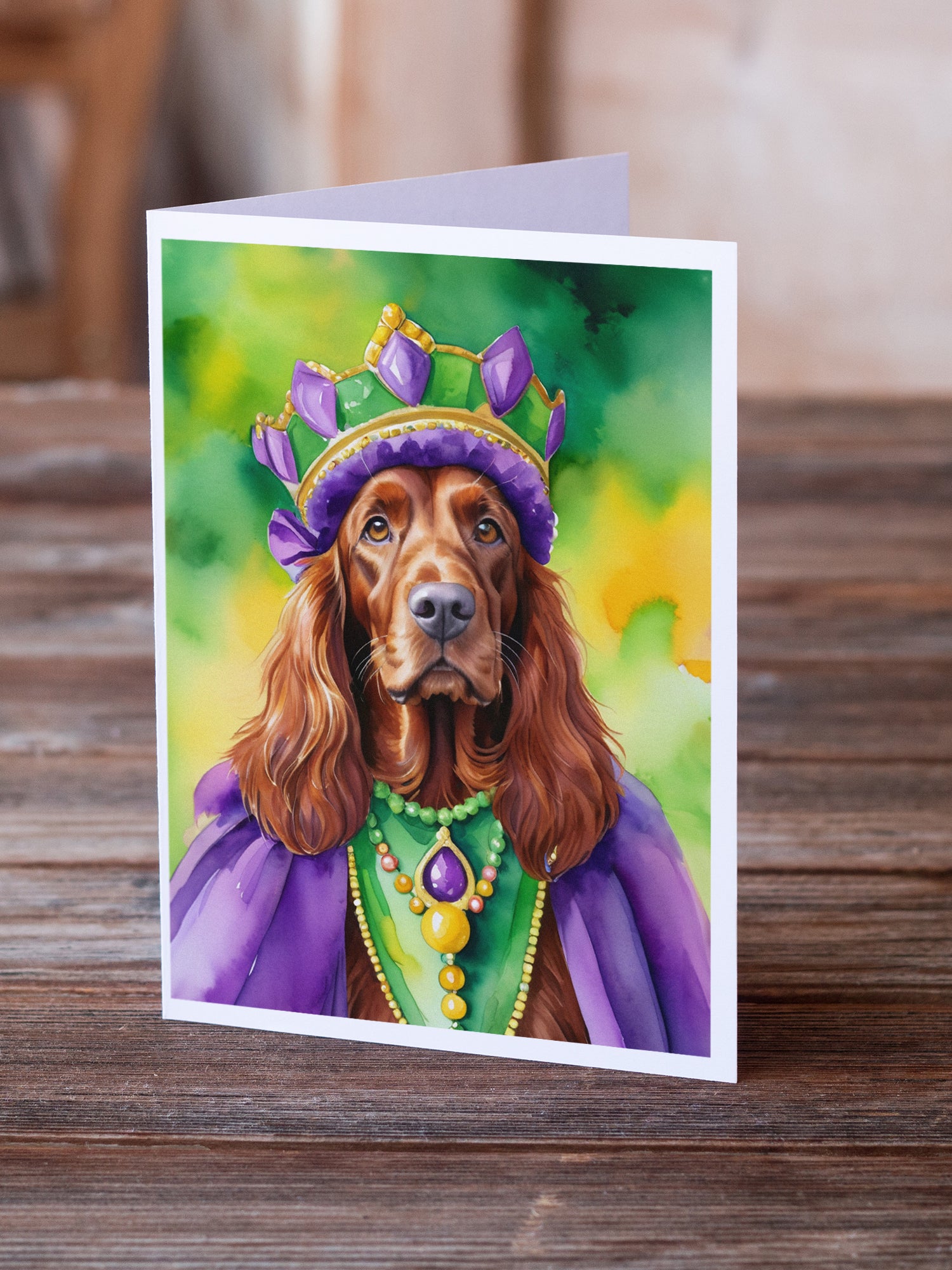 Buy this Irish Setter King of Mardi Gras Greeting Cards Pack of 8