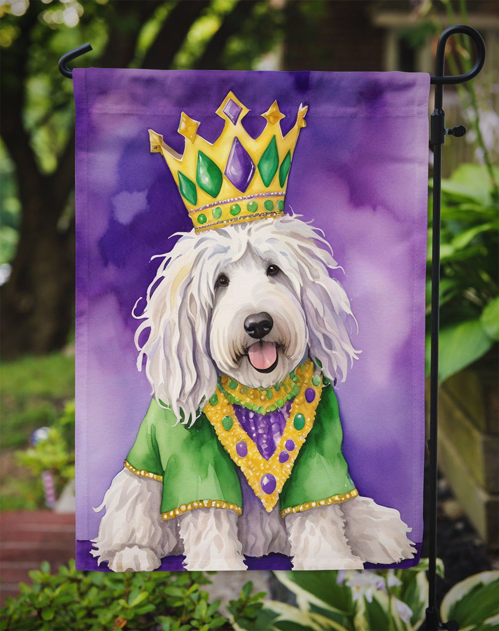 Komondor King of Mardi Gras Garden Flag