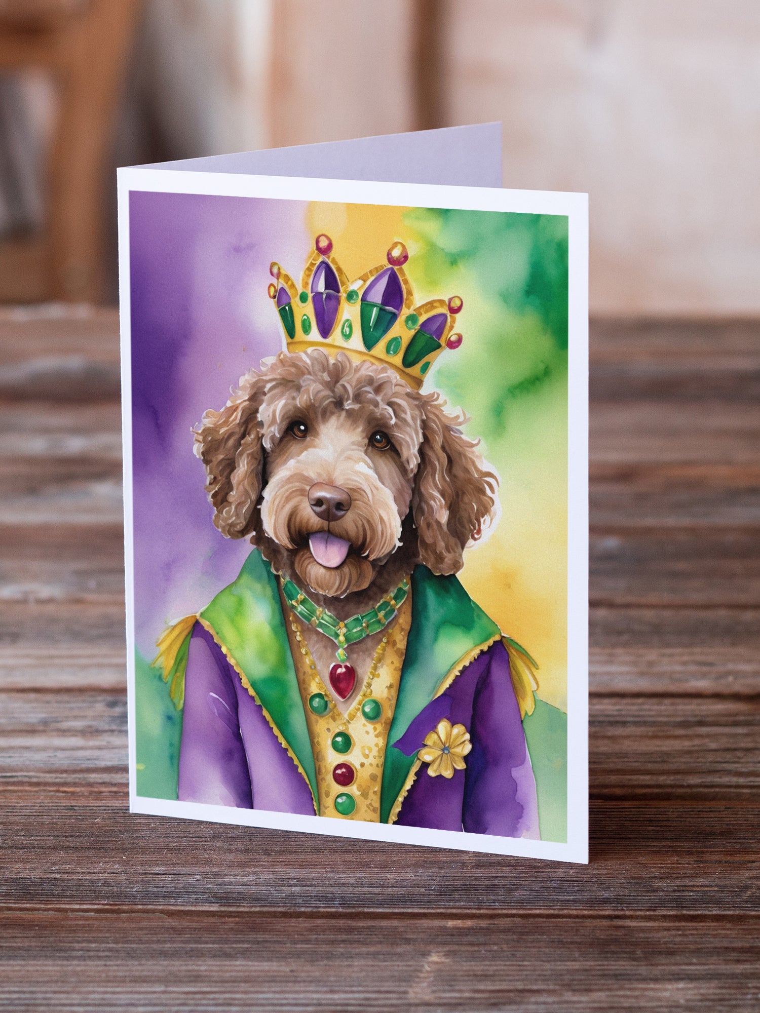 Buy this Labradoodle King of Mardi Gras Greeting Cards Pack of 8