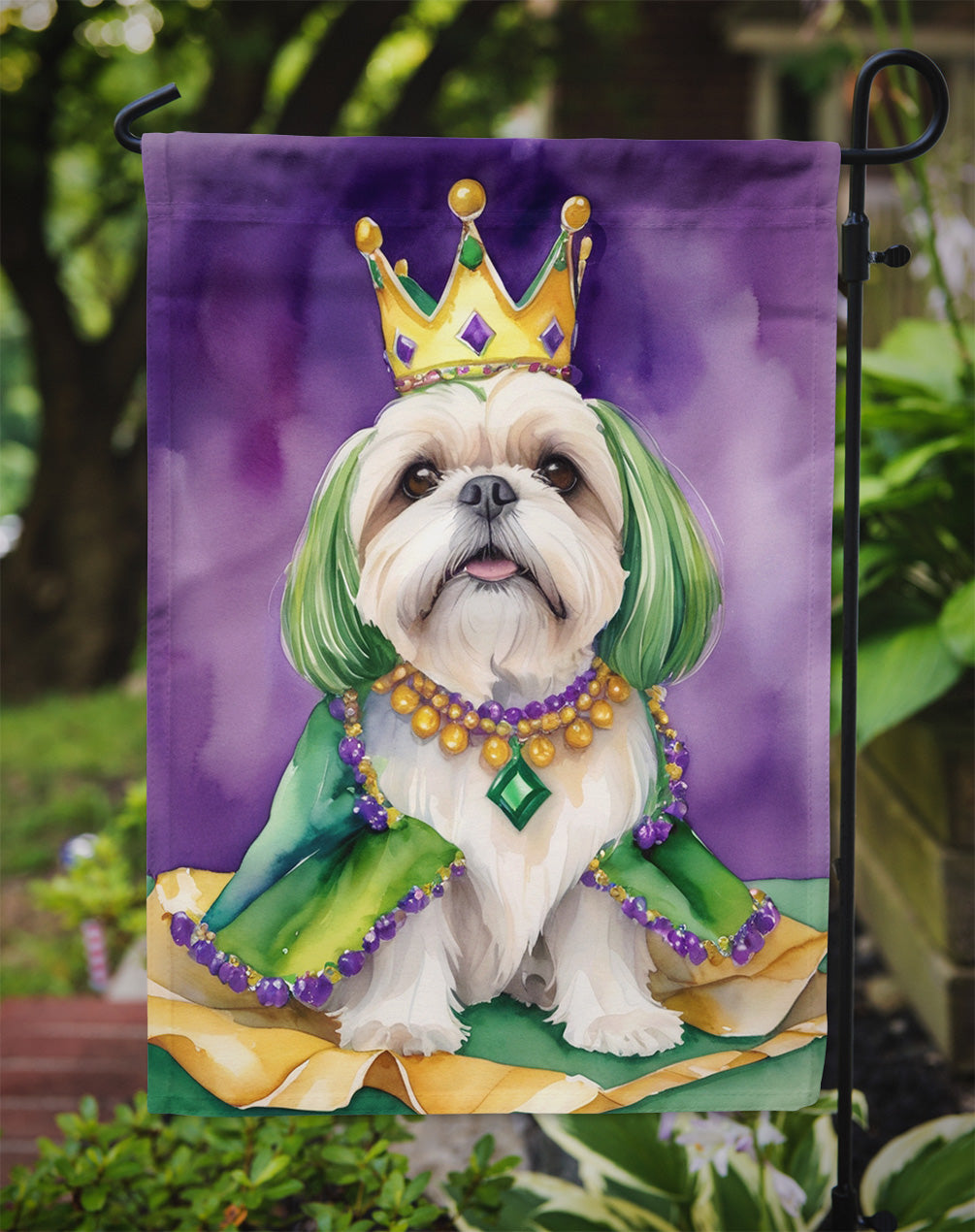 Lhasa Apso King of Mardi Gras Garden Flag