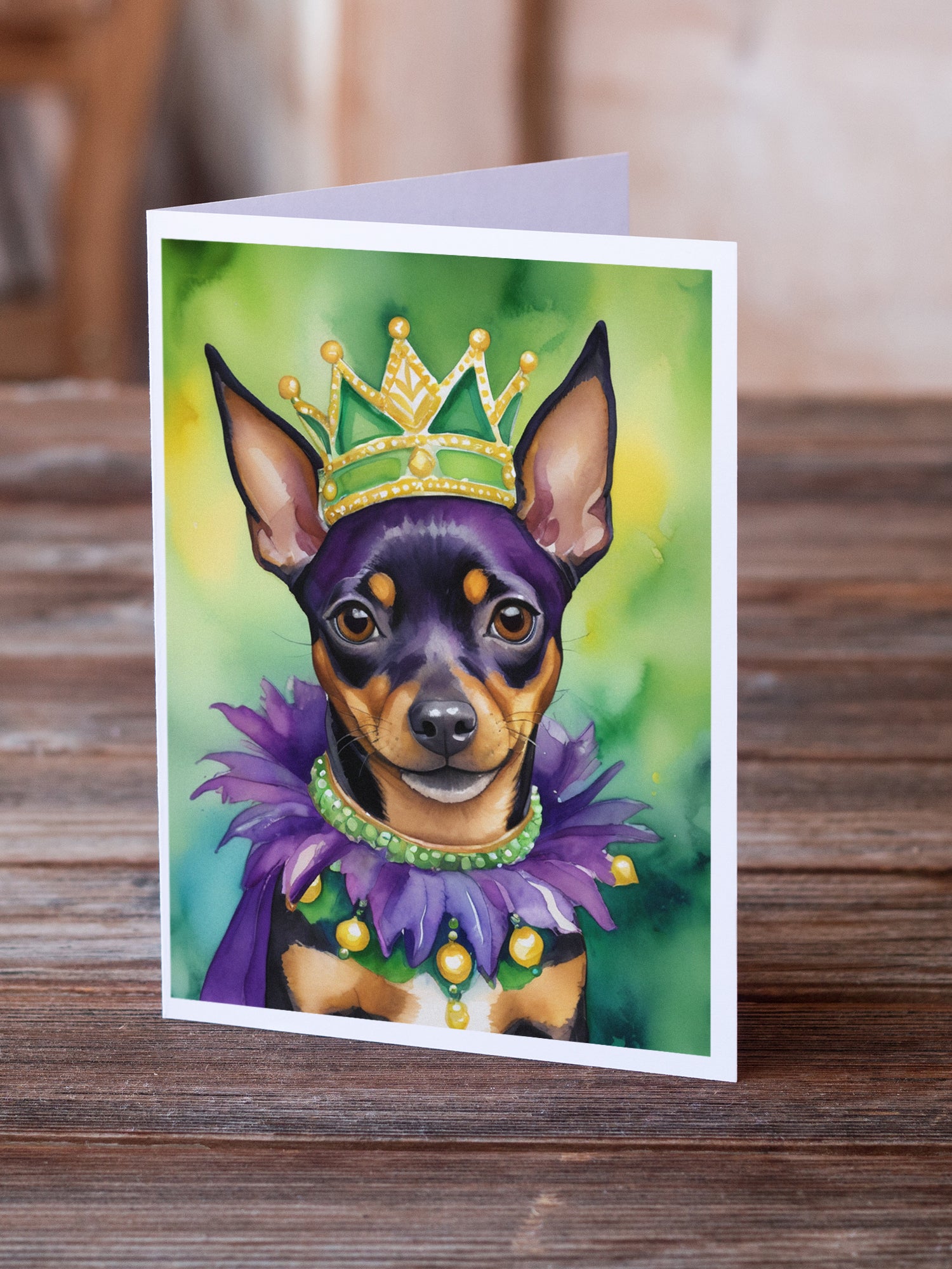 Miniature Pinscher King of Mardi Gras Greeting Cards Pack of 8