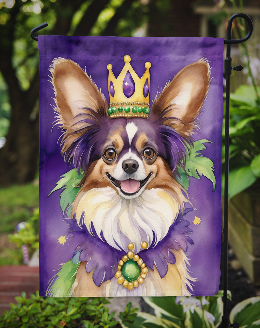 Papillon King of Mardi Gras Garden Flag