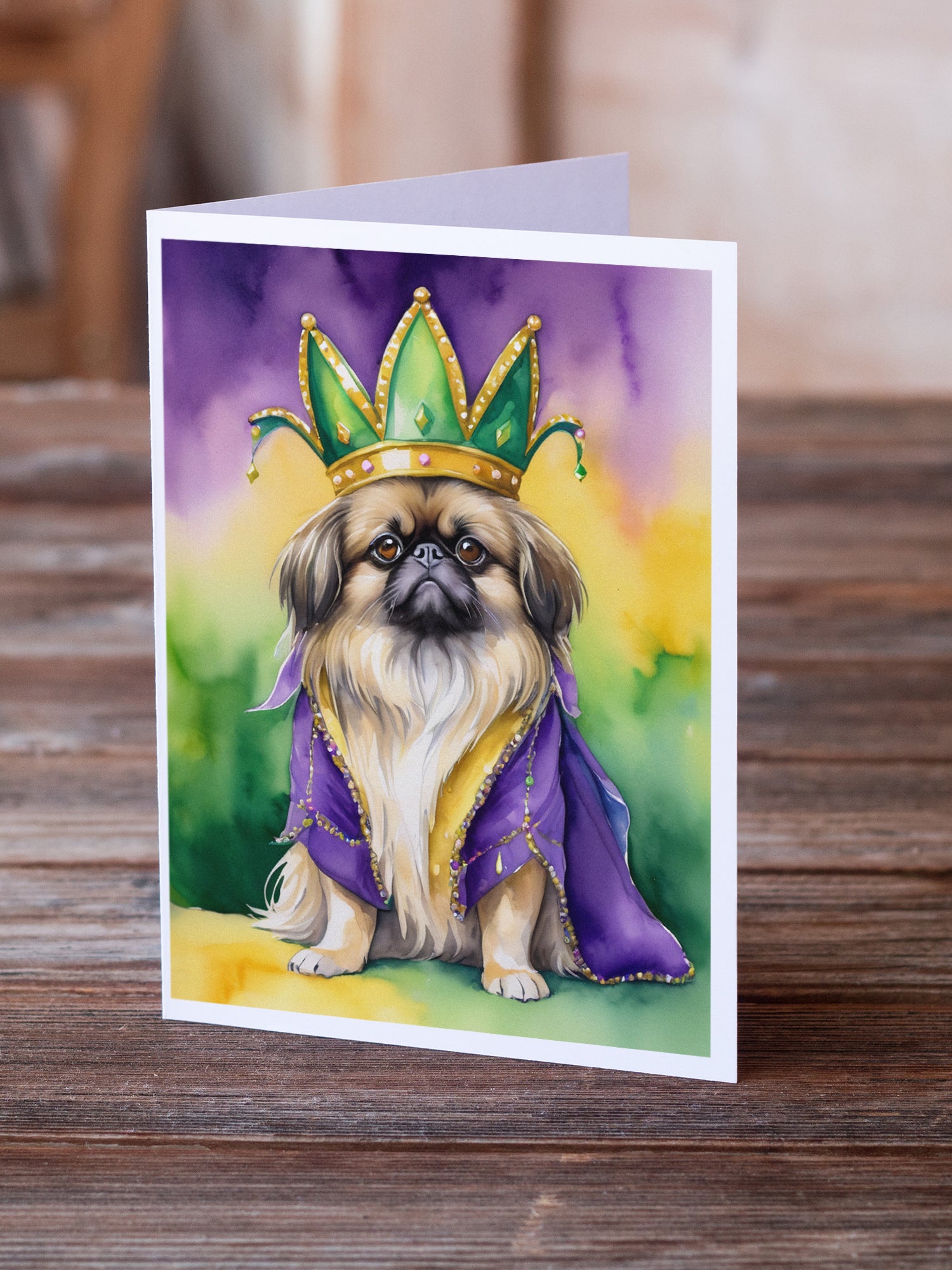 Pekingese King of Mardi Gras Greeting Cards Pack of 8