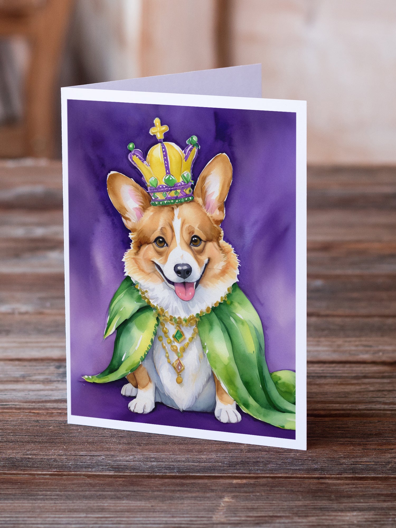 Buy this Corgi King of Mardi Gras Greeting Cards Pack of 8