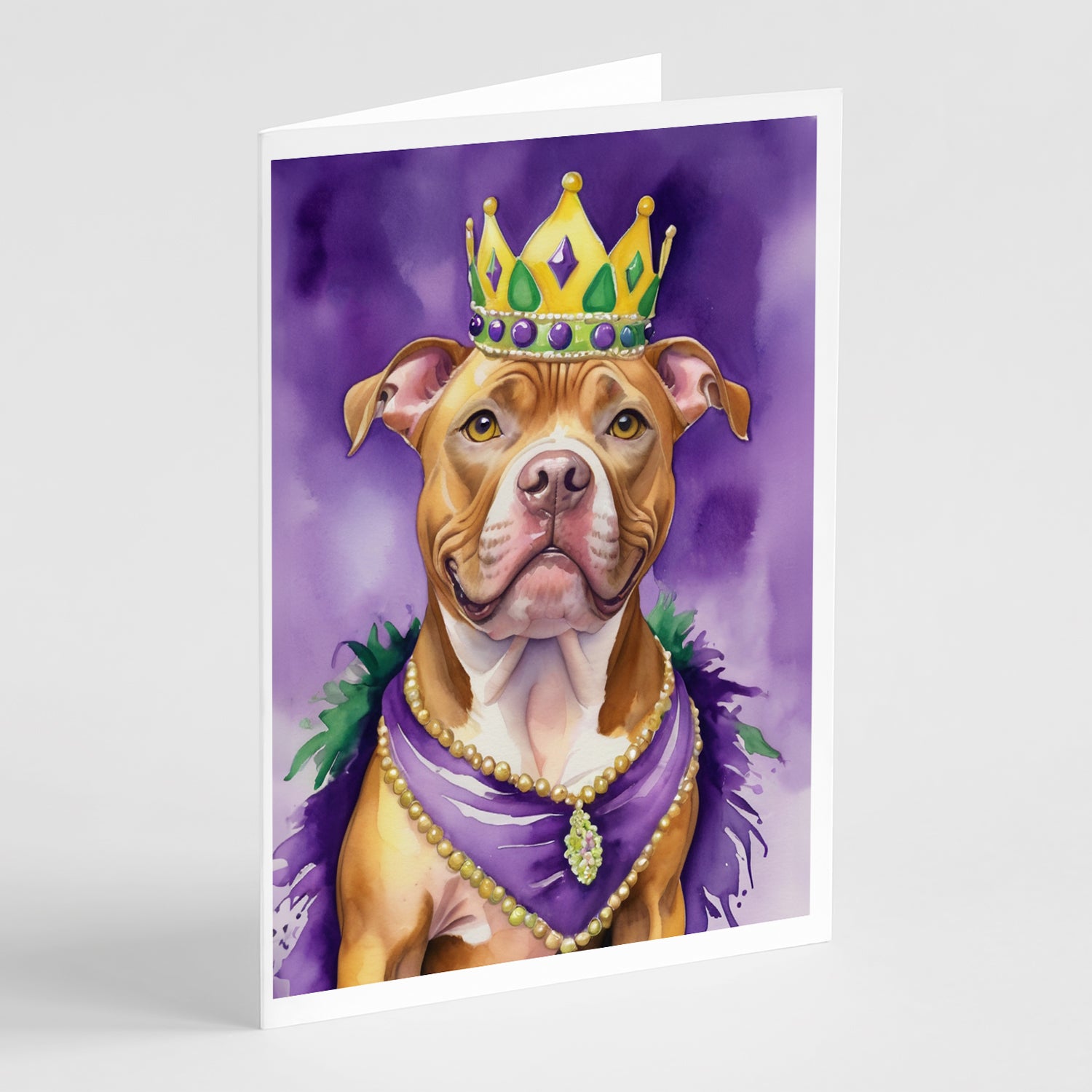 Buy this Pit Bull Terrier King of Mardi Gras Greeting Cards Pack of 8