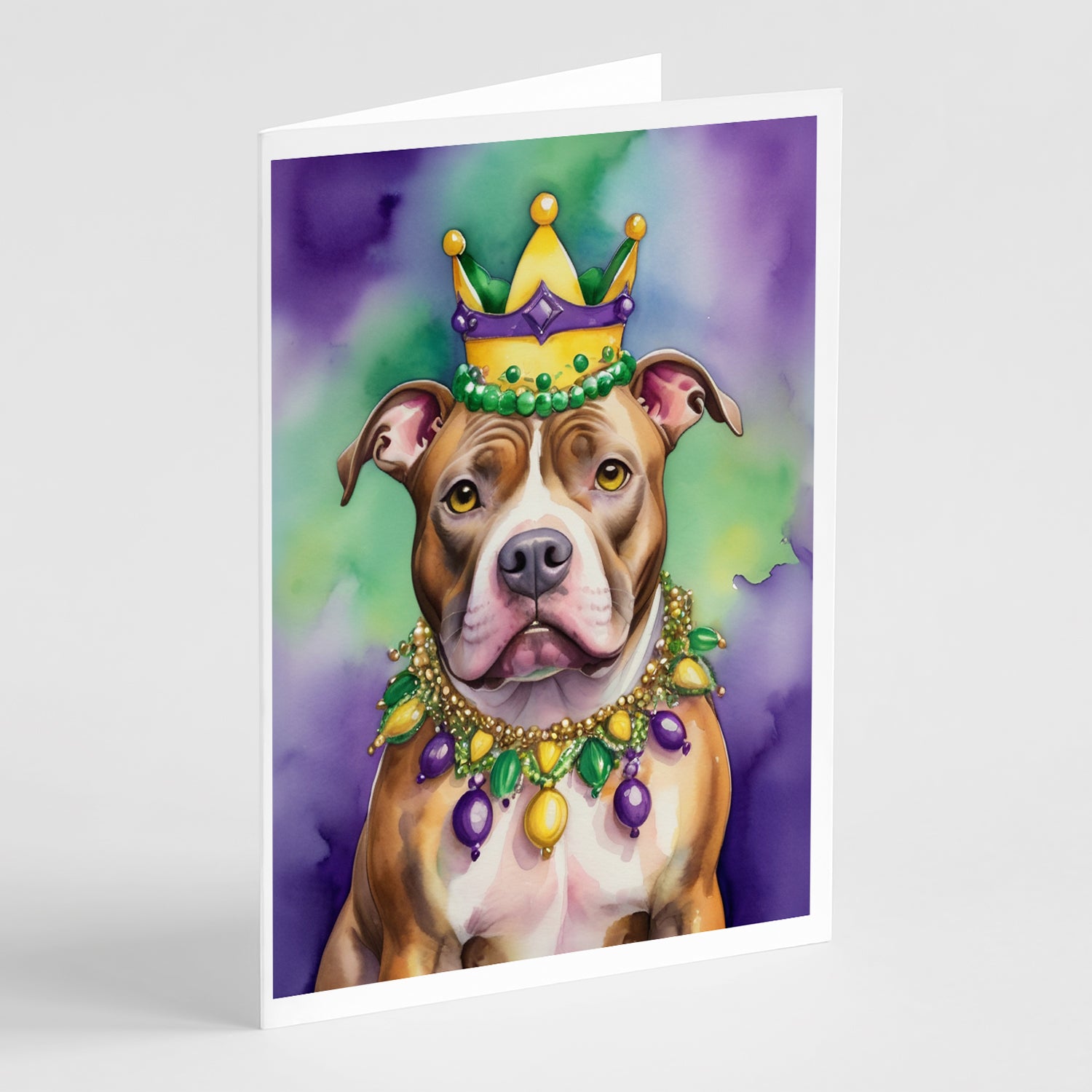 Buy this Pit Bull Terrier King of Mardi Gras Greeting Cards Pack of 8