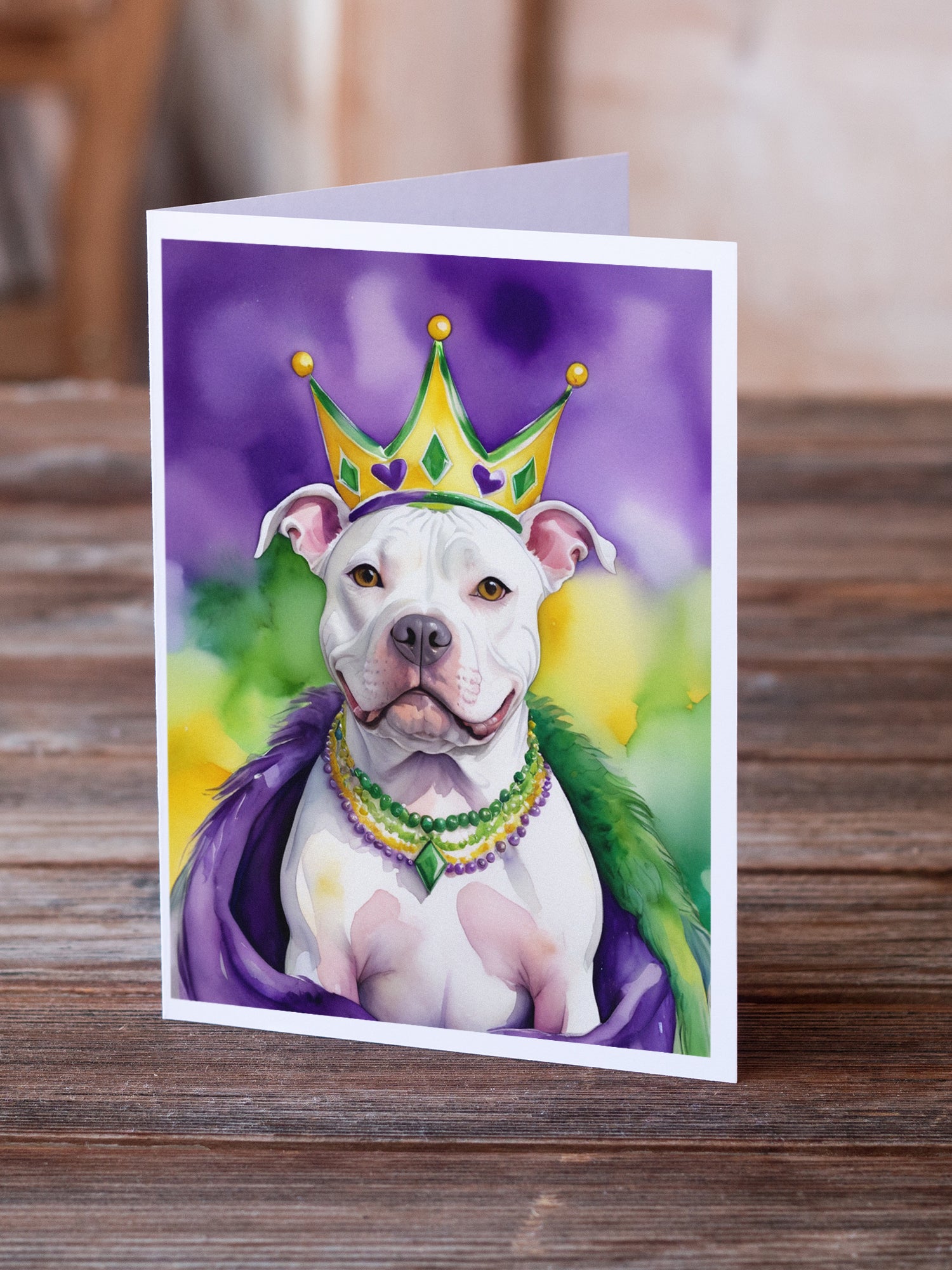 Pit Bull Terrier King of Mardi Gras Greeting Cards Pack of 8