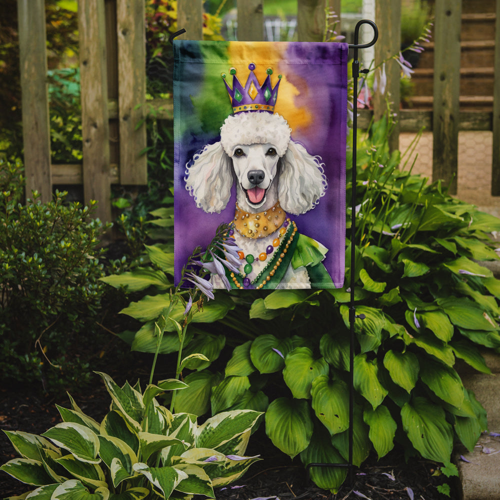 White Poodle King of Mardi Gras Garden Flag