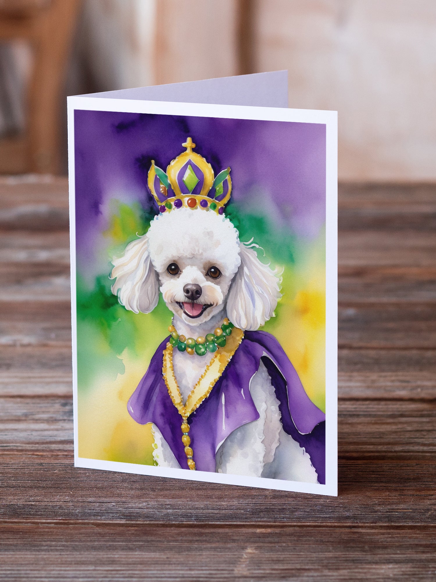 Buy this White Poodle King of Mardi Gras Greeting Cards Pack of 8