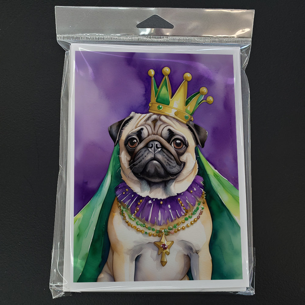 Pug King of Mardi Gras Greeting Cards Pack of 8