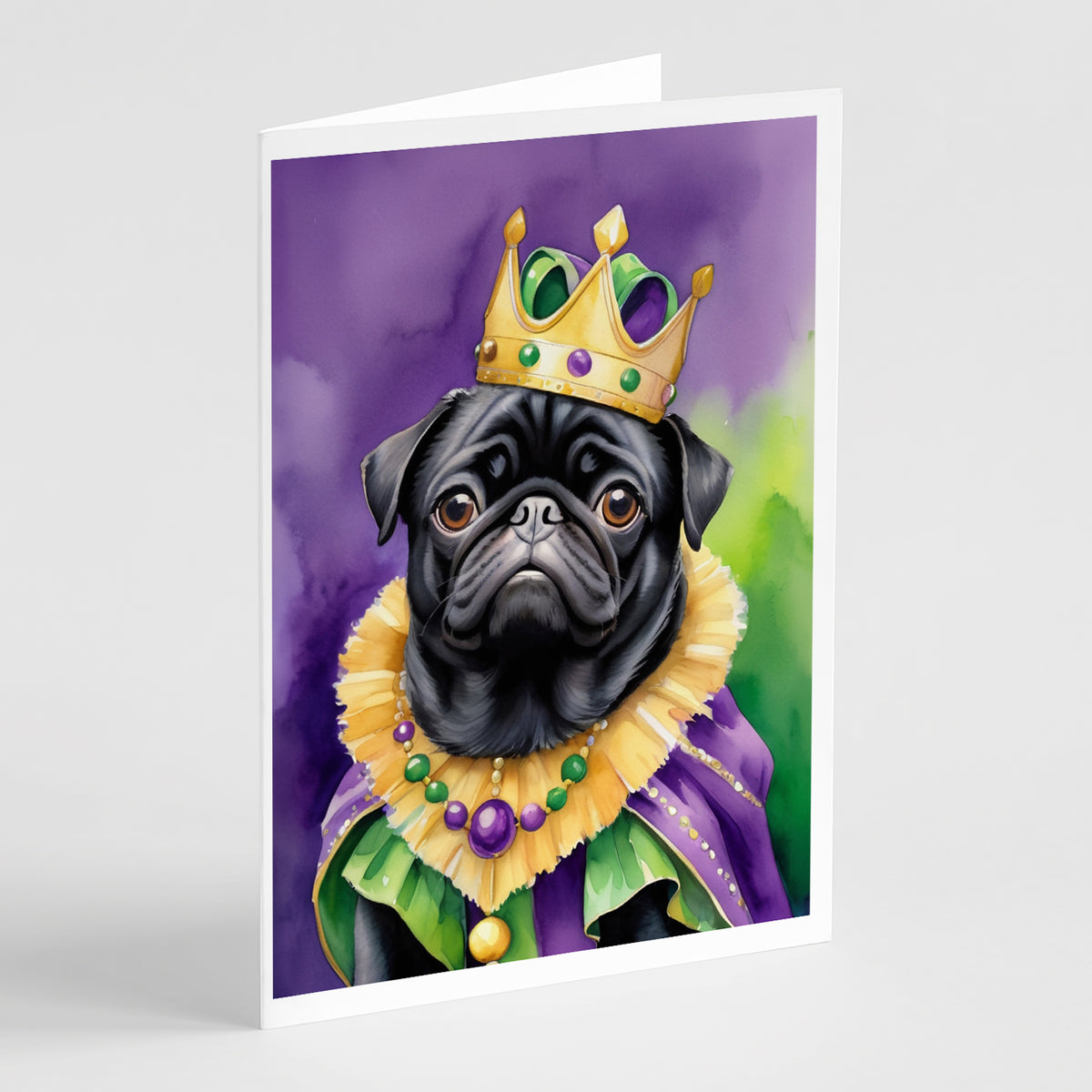 Buy this Black Pug King of Mardi Gras Greeting Cards Pack of 8