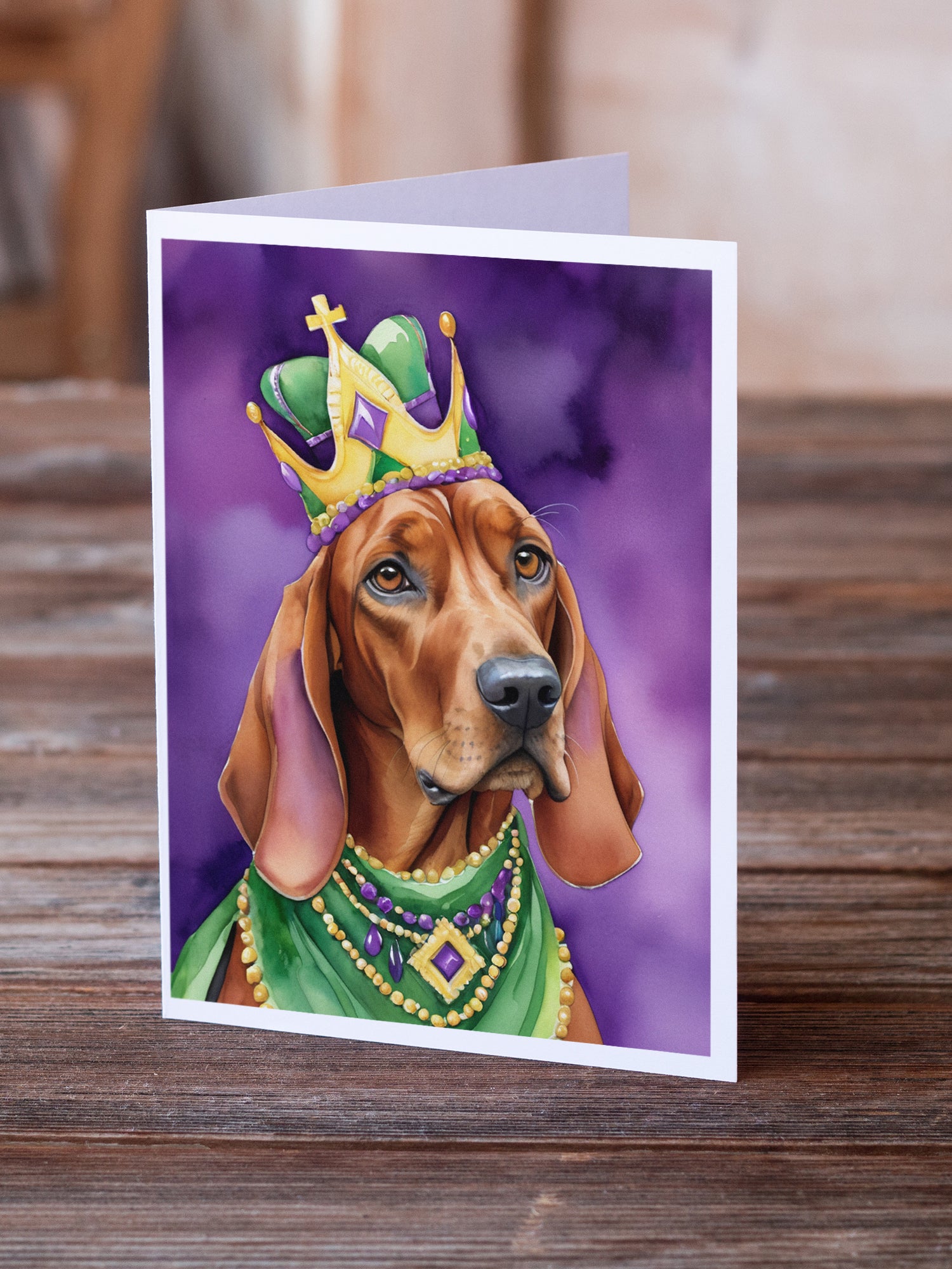 Buy this Redbone Coonhound King of Mardi Gras Greeting Cards Pack of 8