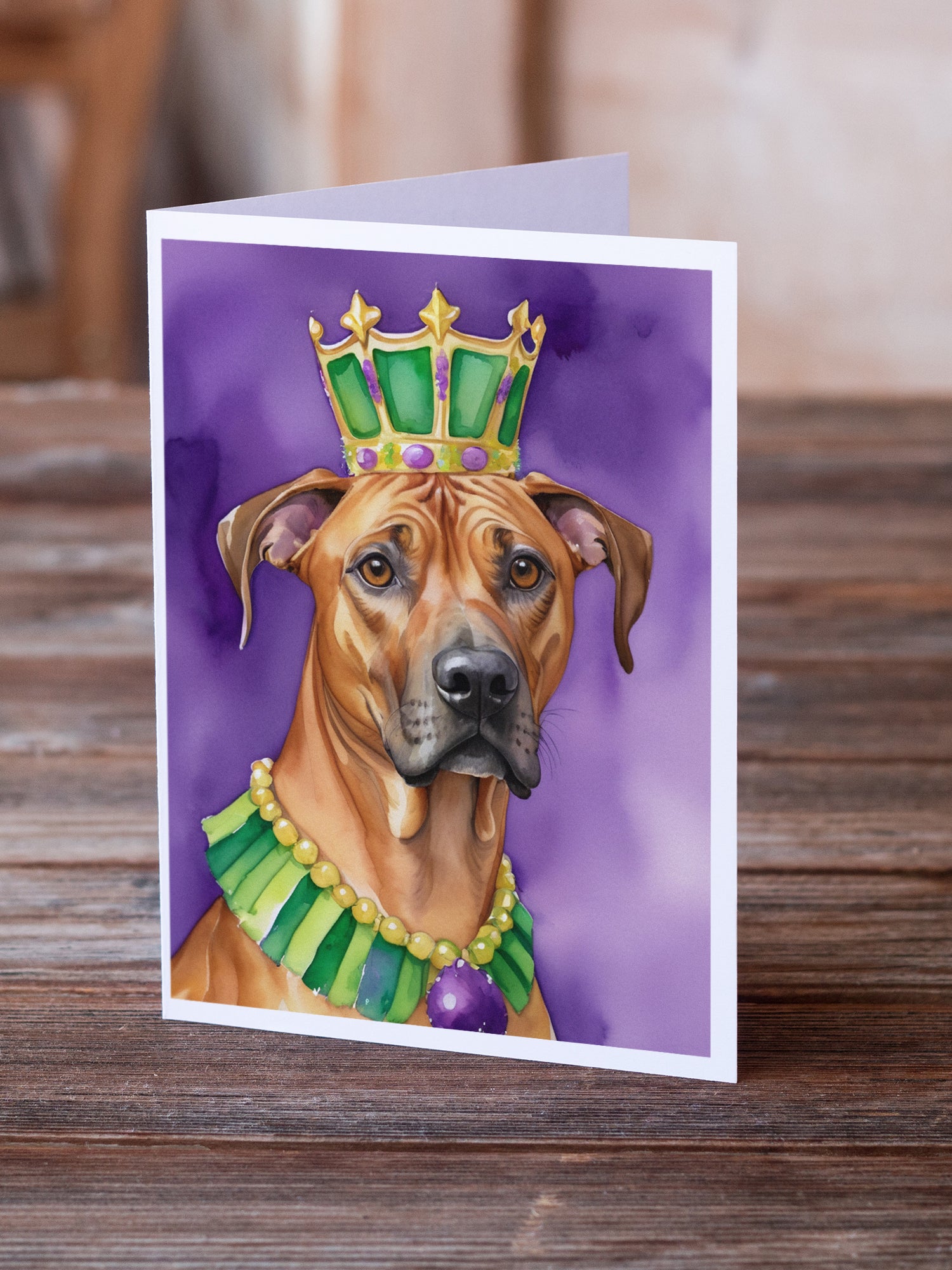 Buy this Rhodesian Ridgeback King of Mardi Gras Greeting Cards Pack of 8