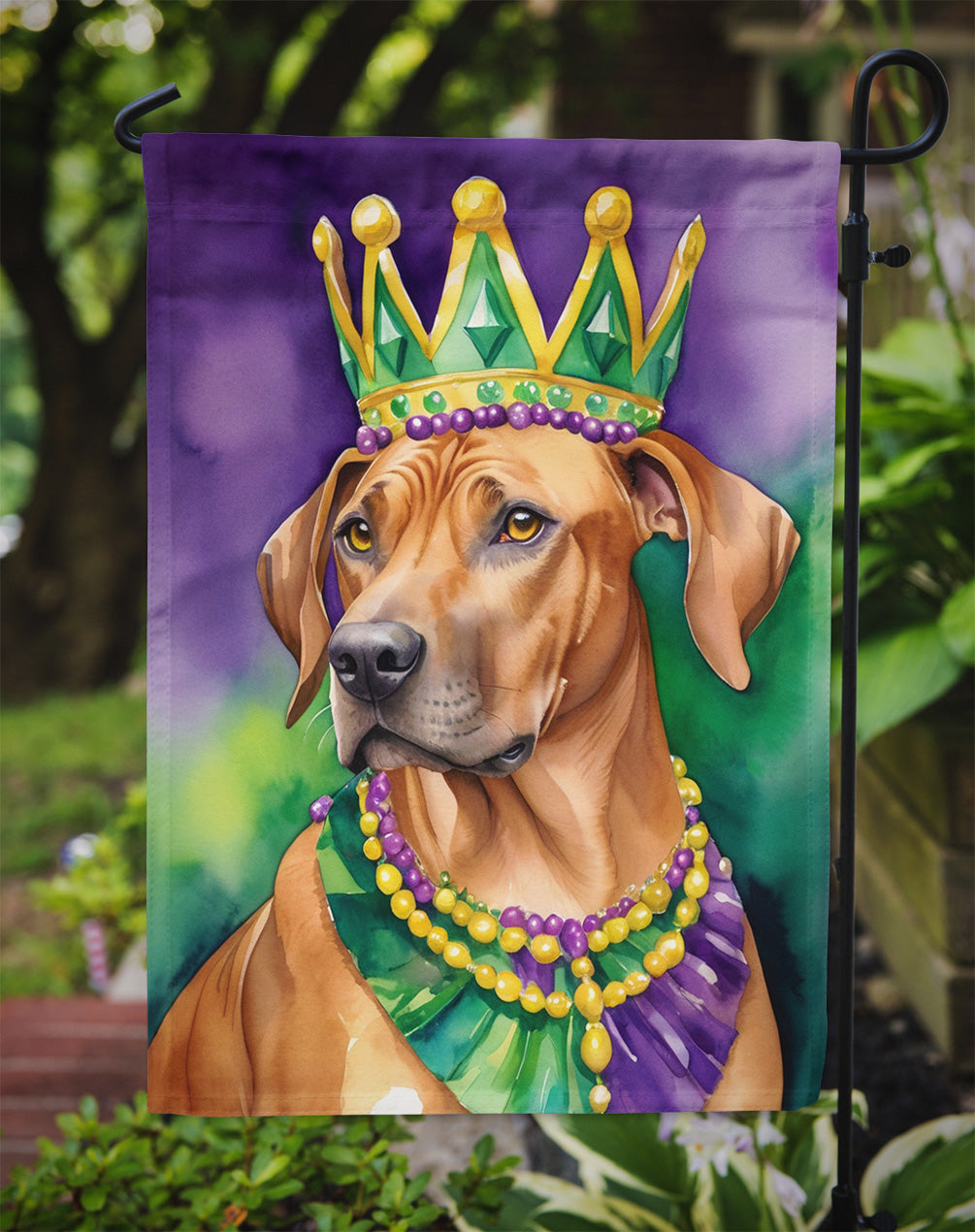 Rhodesian Ridgeback King of Mardi Gras Garden Flag