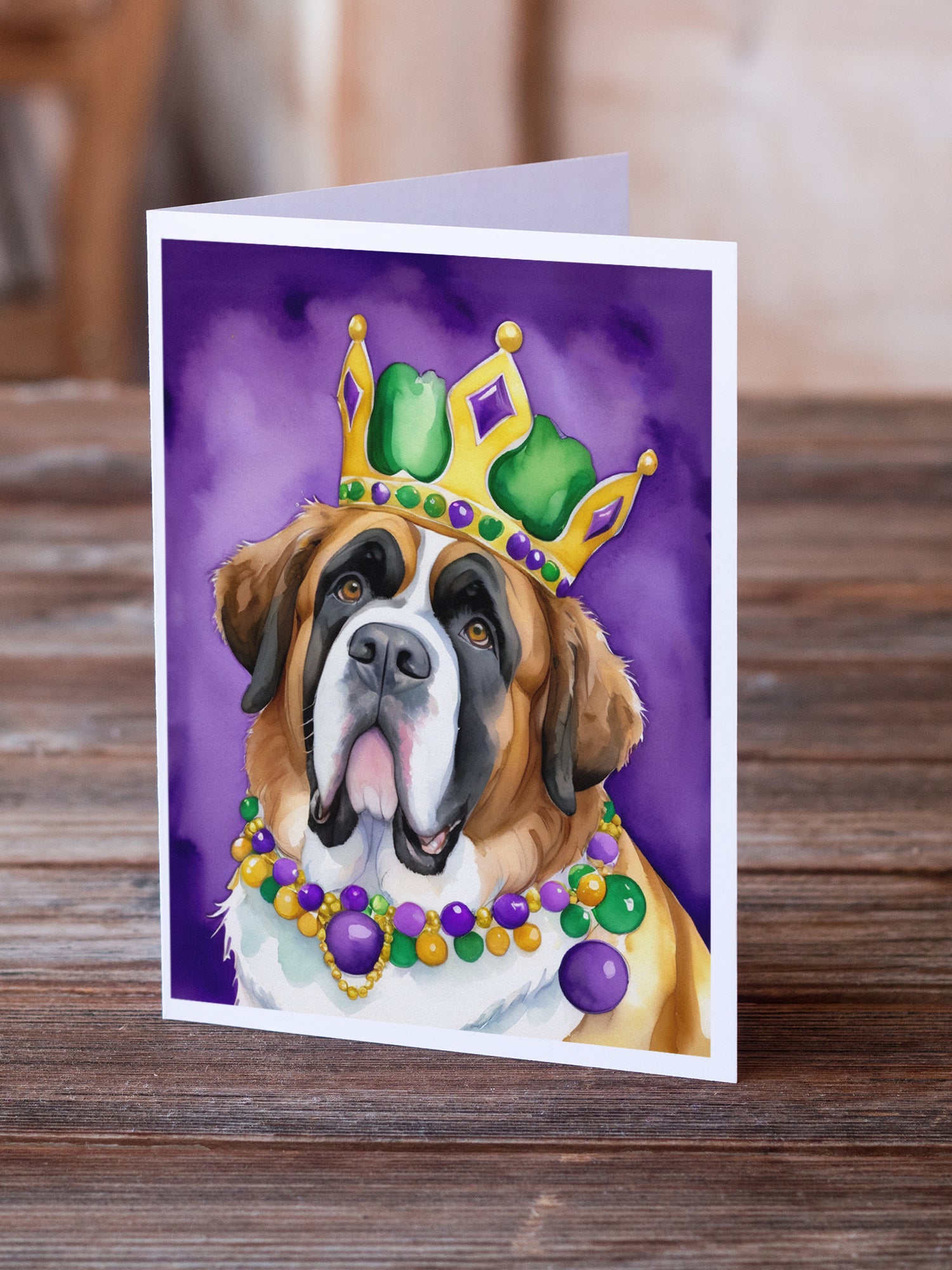 Buy this Saint Bernard King of Mardi Gras Greeting Cards Pack of 8