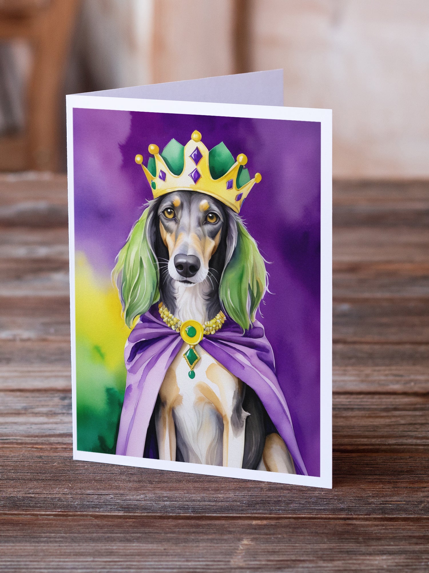 Saluki King of Mardi Gras Greeting Cards Pack of 8