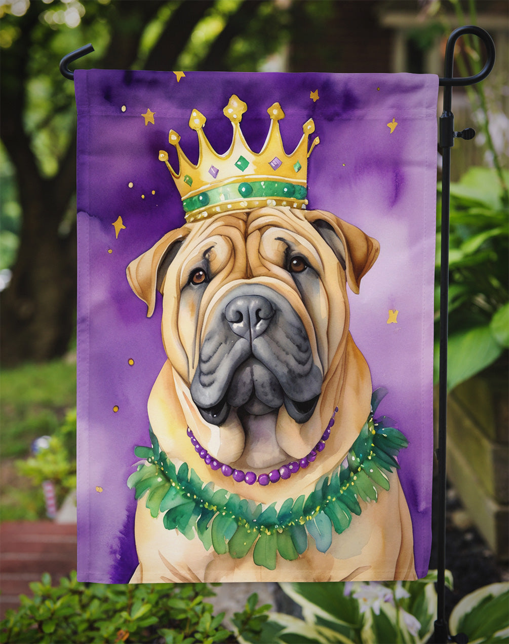 Shar Pei King of Mardi Gras Garden Flag