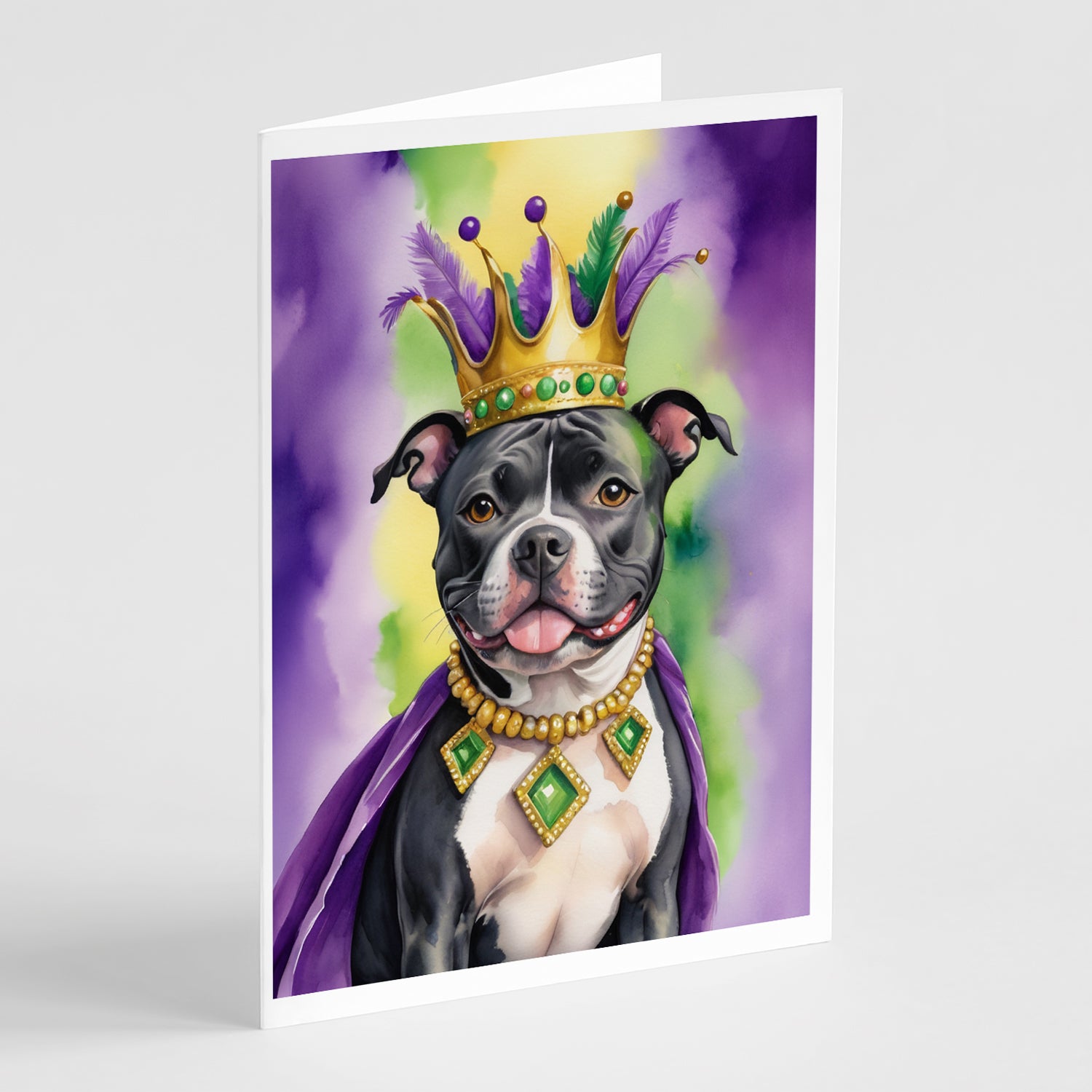 Buy this Staffordshire Bull Terrier King of Mardi Gras Greeting Cards Pack of 8