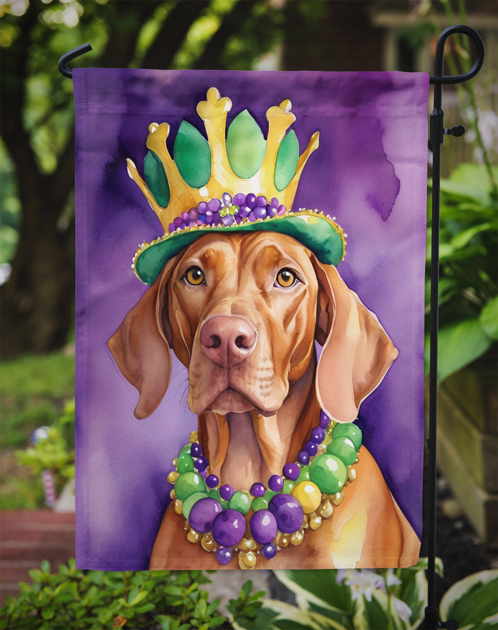 Vizsla King of Mardi Gras Garden Flag