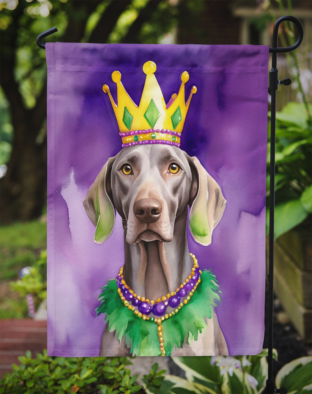 Weimaraner King of Mardi Gras Garden Flag