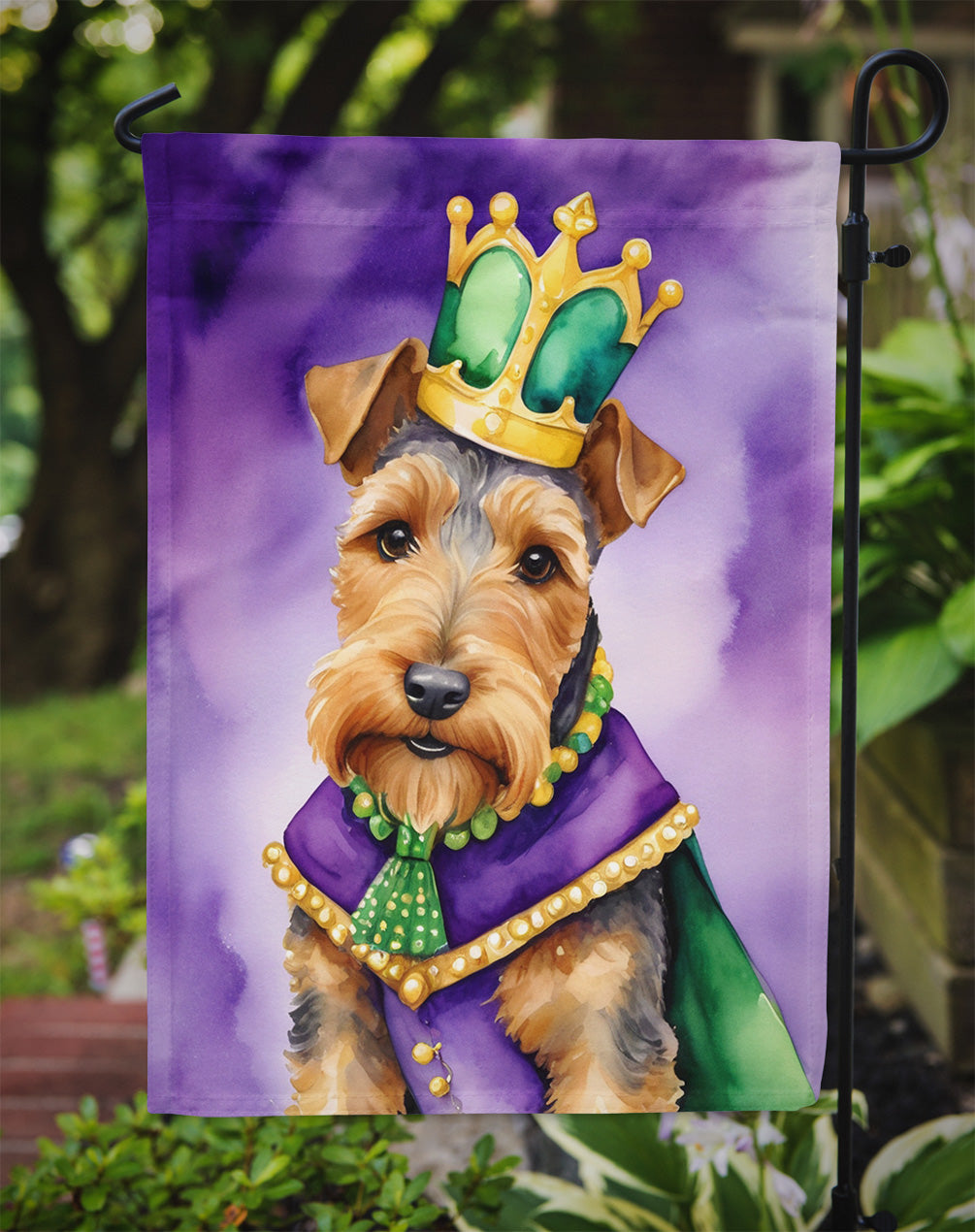 Welsh Terrier King of Mardi Gras Garden Flag