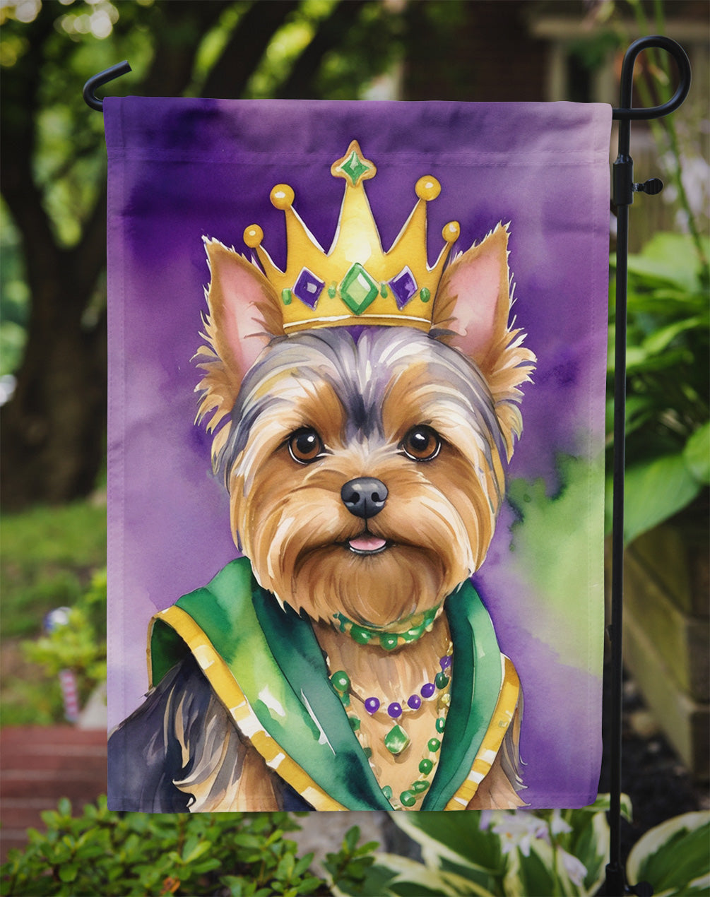 Yorkshire Terrier King of Mardi Gras Garden Flag