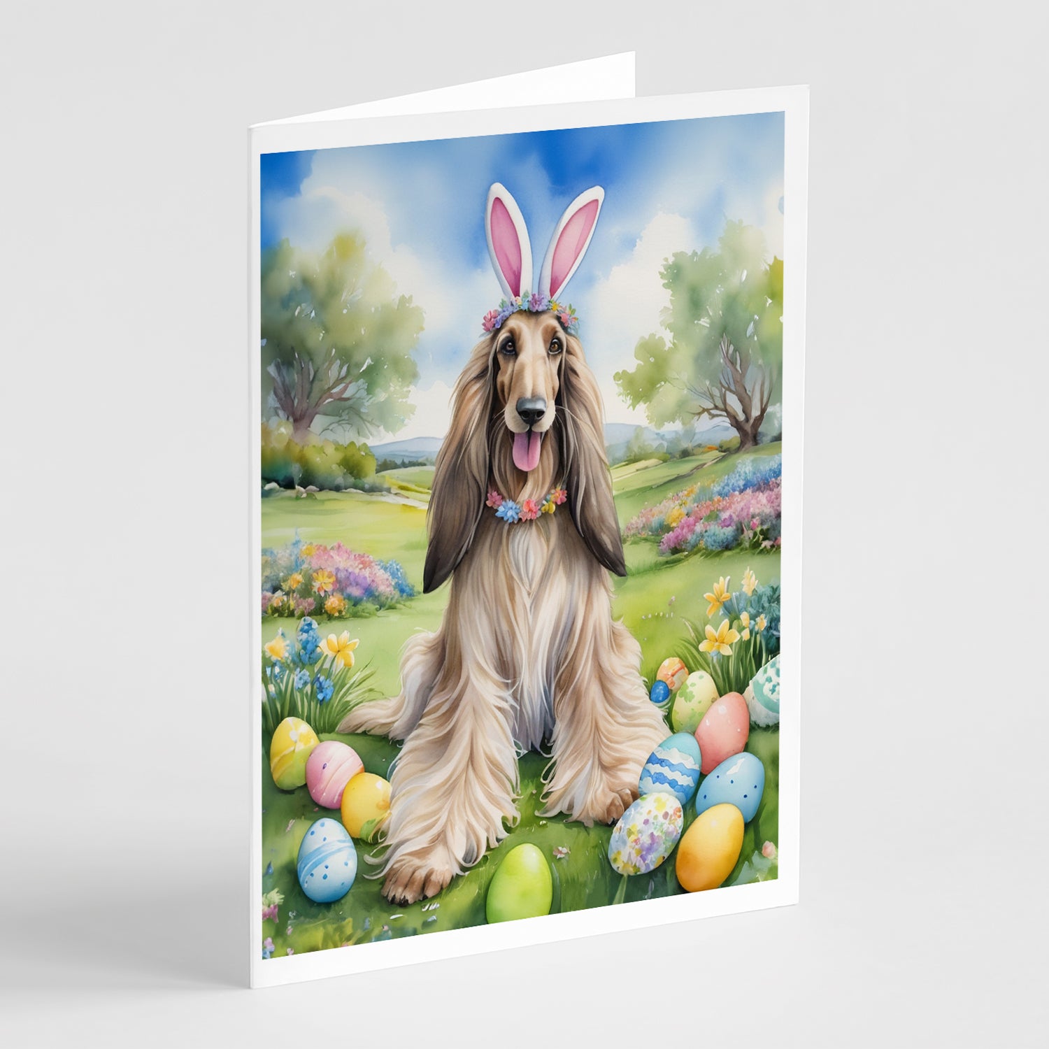 Buy this Afghan Hound Easter Egg Hunt Greeting Cards Pack of 8