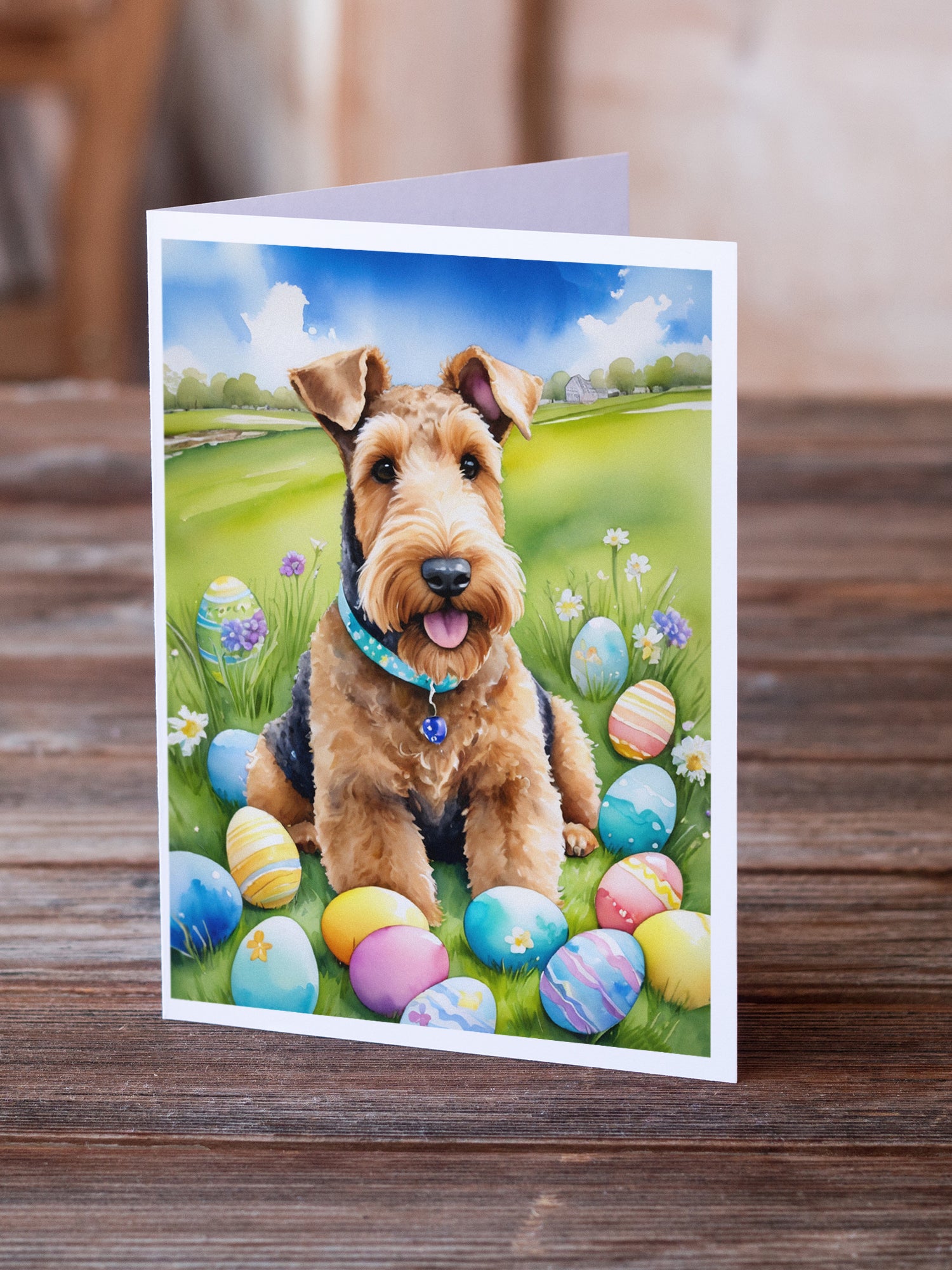 Buy this Airedale Terrier Easter Egg Hunt Greeting Cards Pack of 8