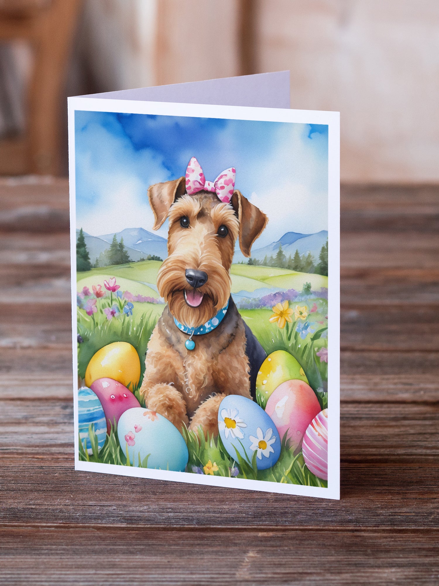 Buy this Airedale Terrier Easter Egg Hunt Greeting Cards Pack of 8