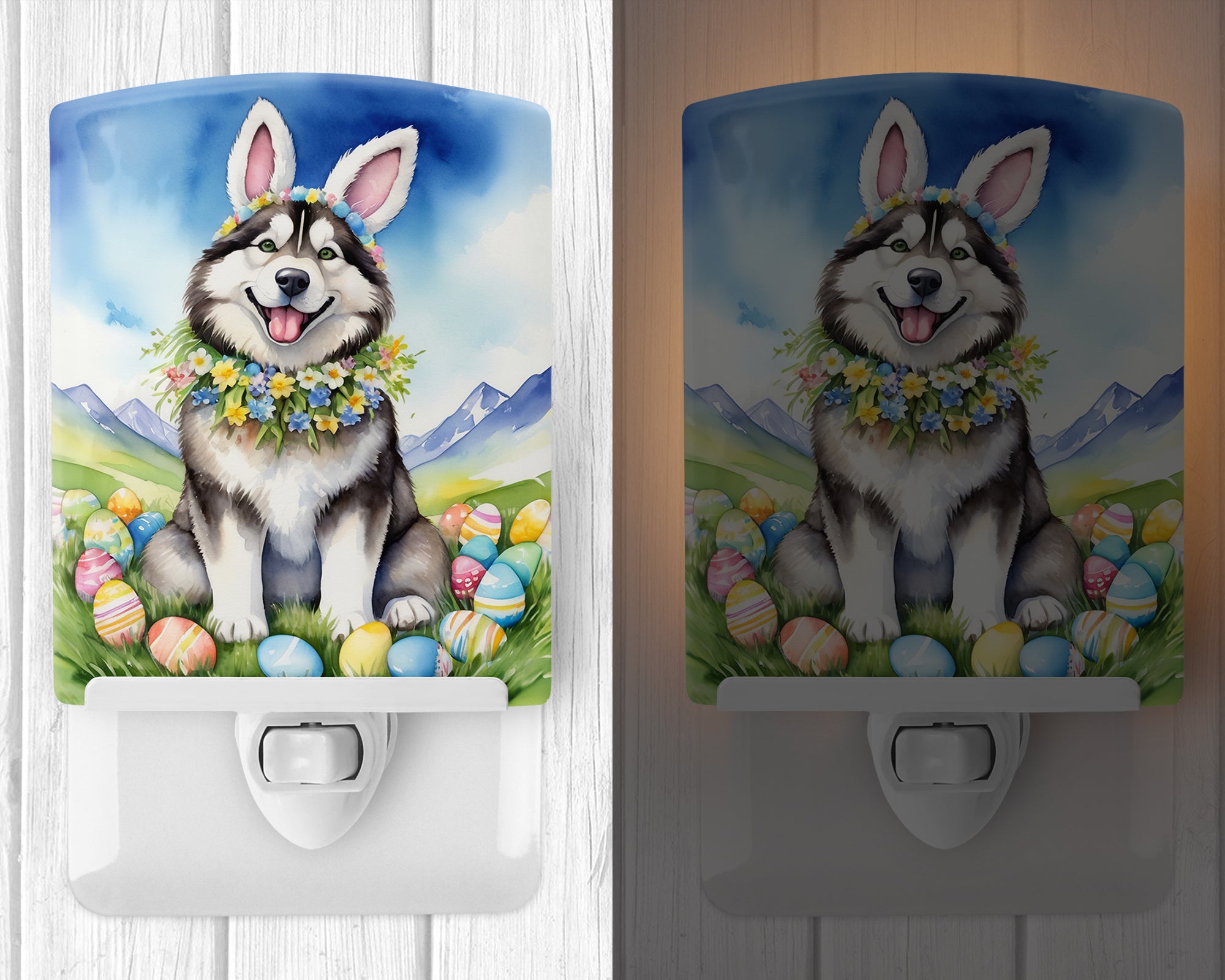 Buy this Alaskan Malamute Easter Egg Hunt Ceramic Night Light