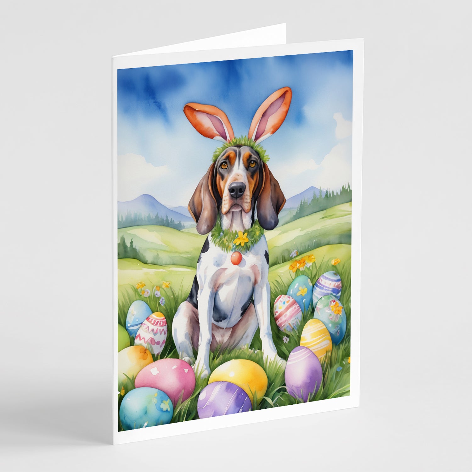 Buy this American English Coonhound Easter Egg Hunt Greeting Cards Pack of 8