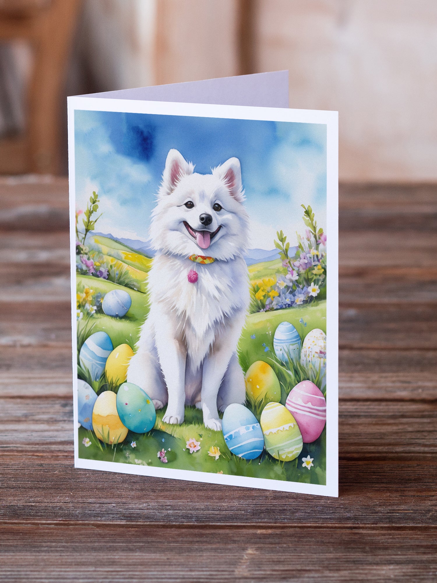 Buy this American Eskimo Easter Egg Hunt Greeting Cards Pack of 8