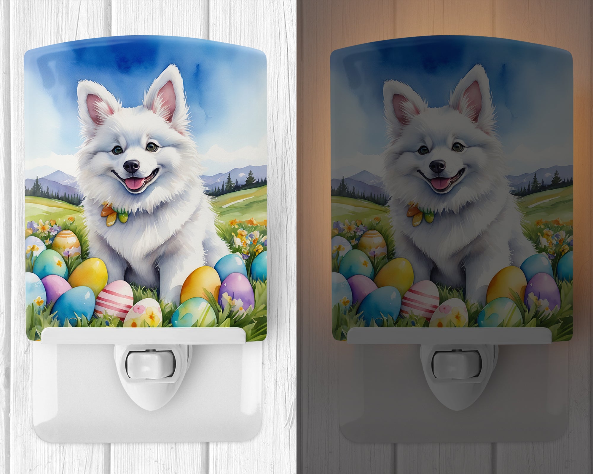 Buy this American Eskimo Easter Egg Hunt Ceramic Night Light