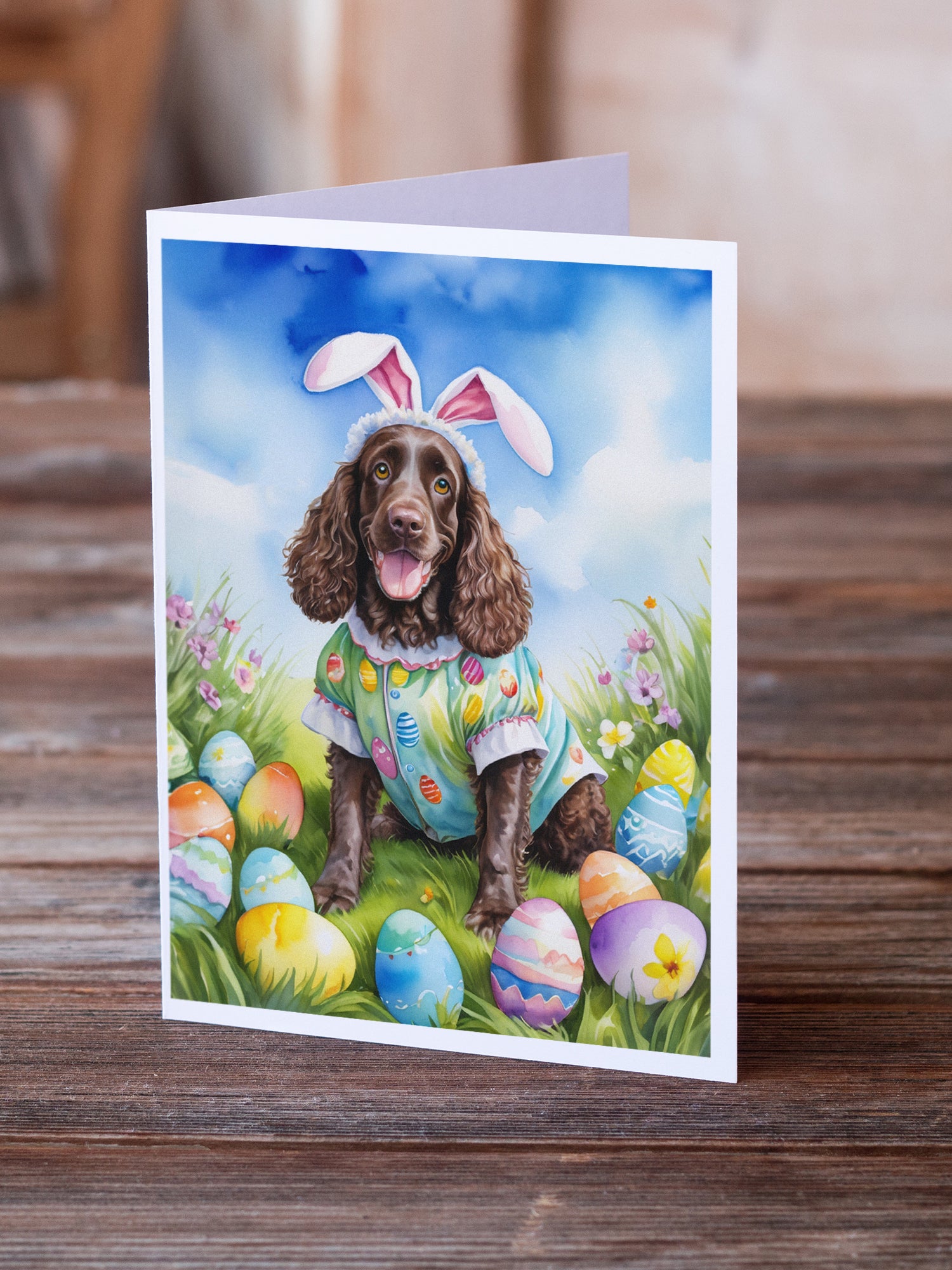 Buy this American Water Spaniel Easter Egg Hunt Greeting Cards Pack of 8