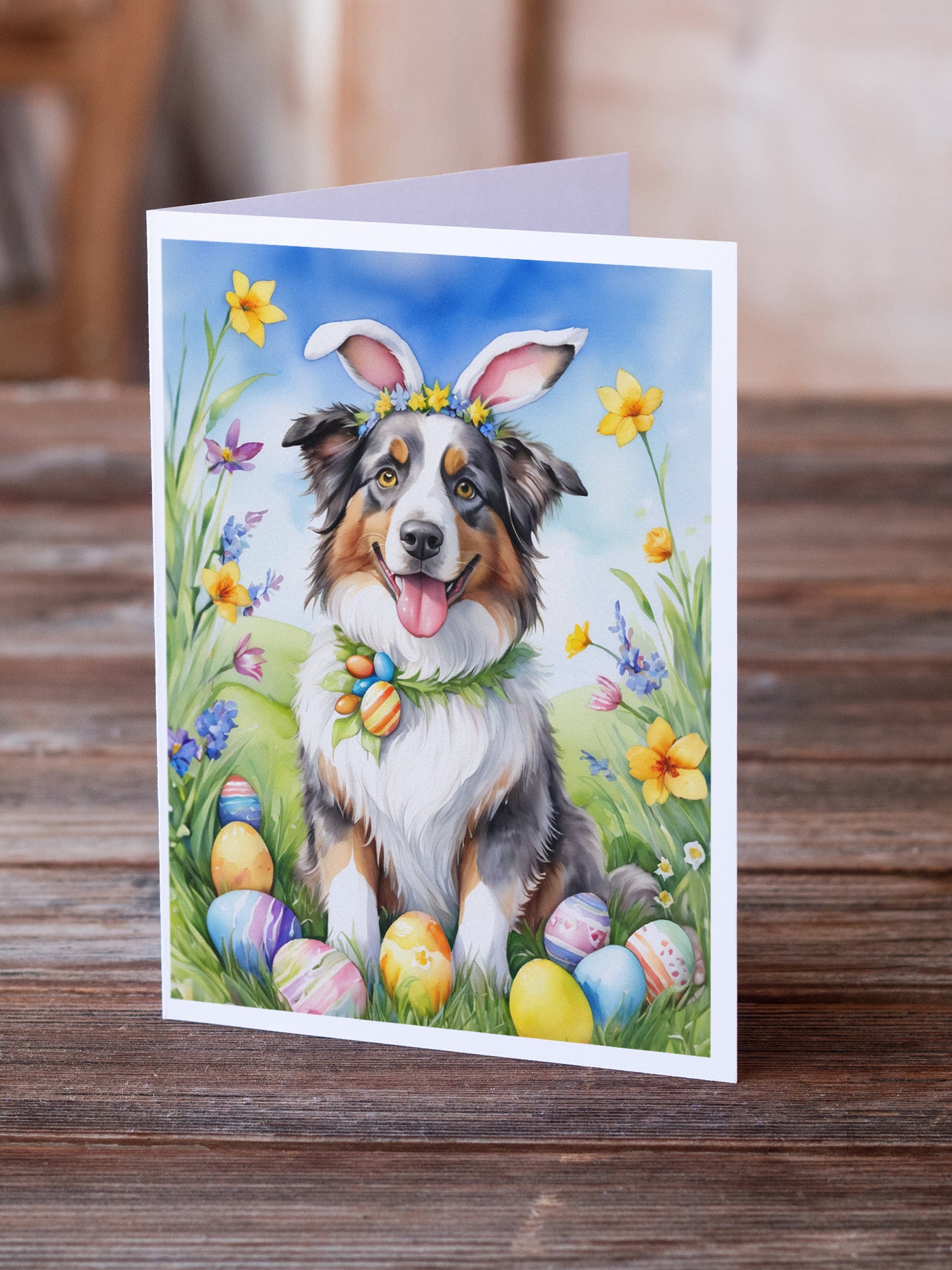 Buy this Australian Shepherd Easter Egg Hunt Greeting Cards Pack of 8