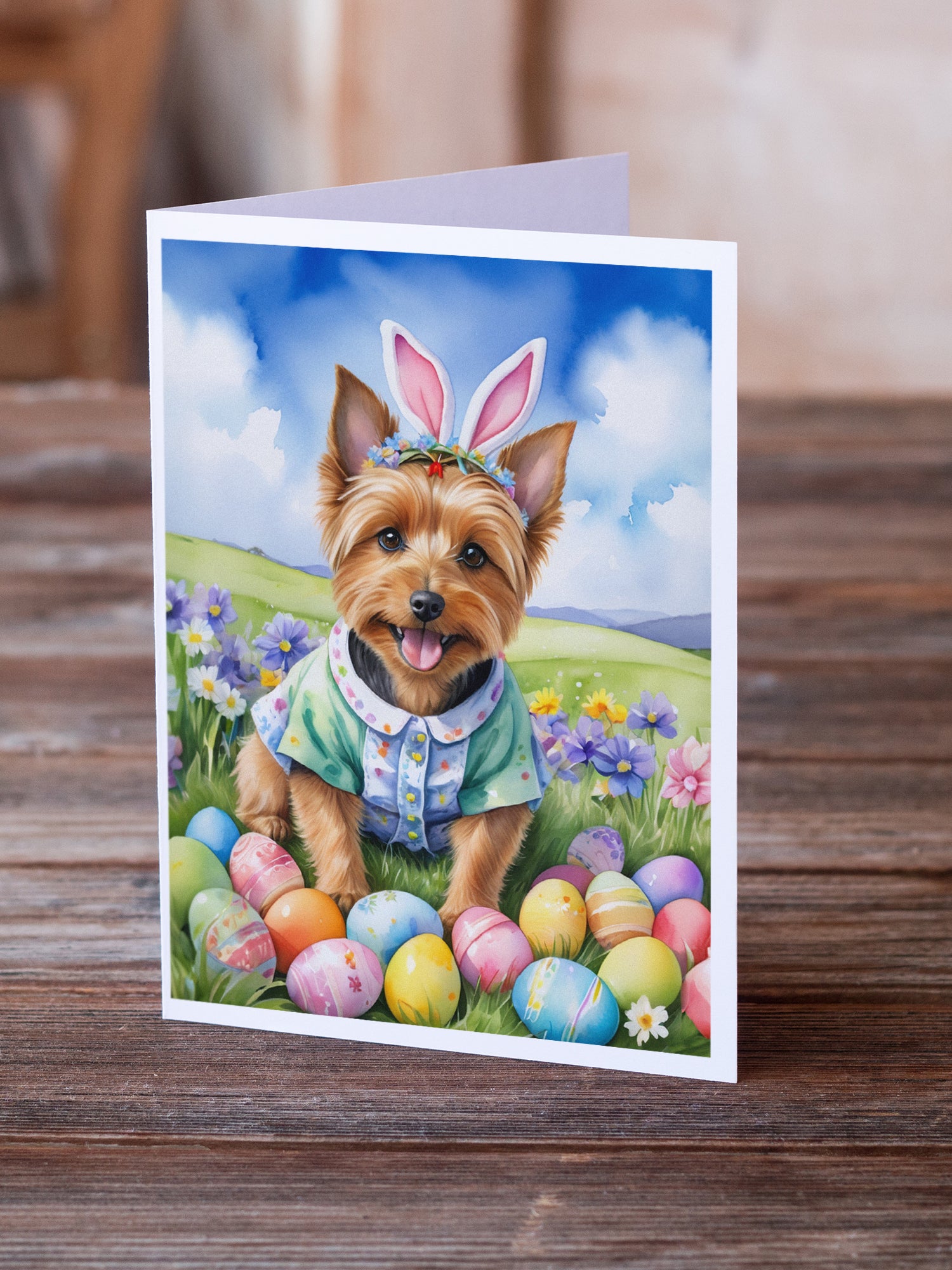 Buy this Australian Terrier Easter Egg Hunt Greeting Cards Pack of 8