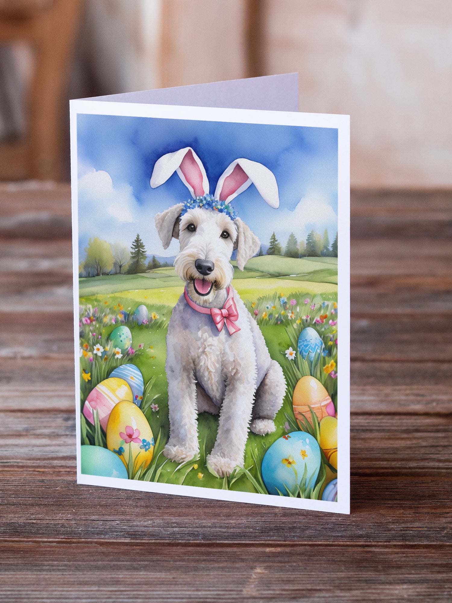 Buy this Bedlington Terrier Easter Egg Hunt Greeting Cards Pack of 8