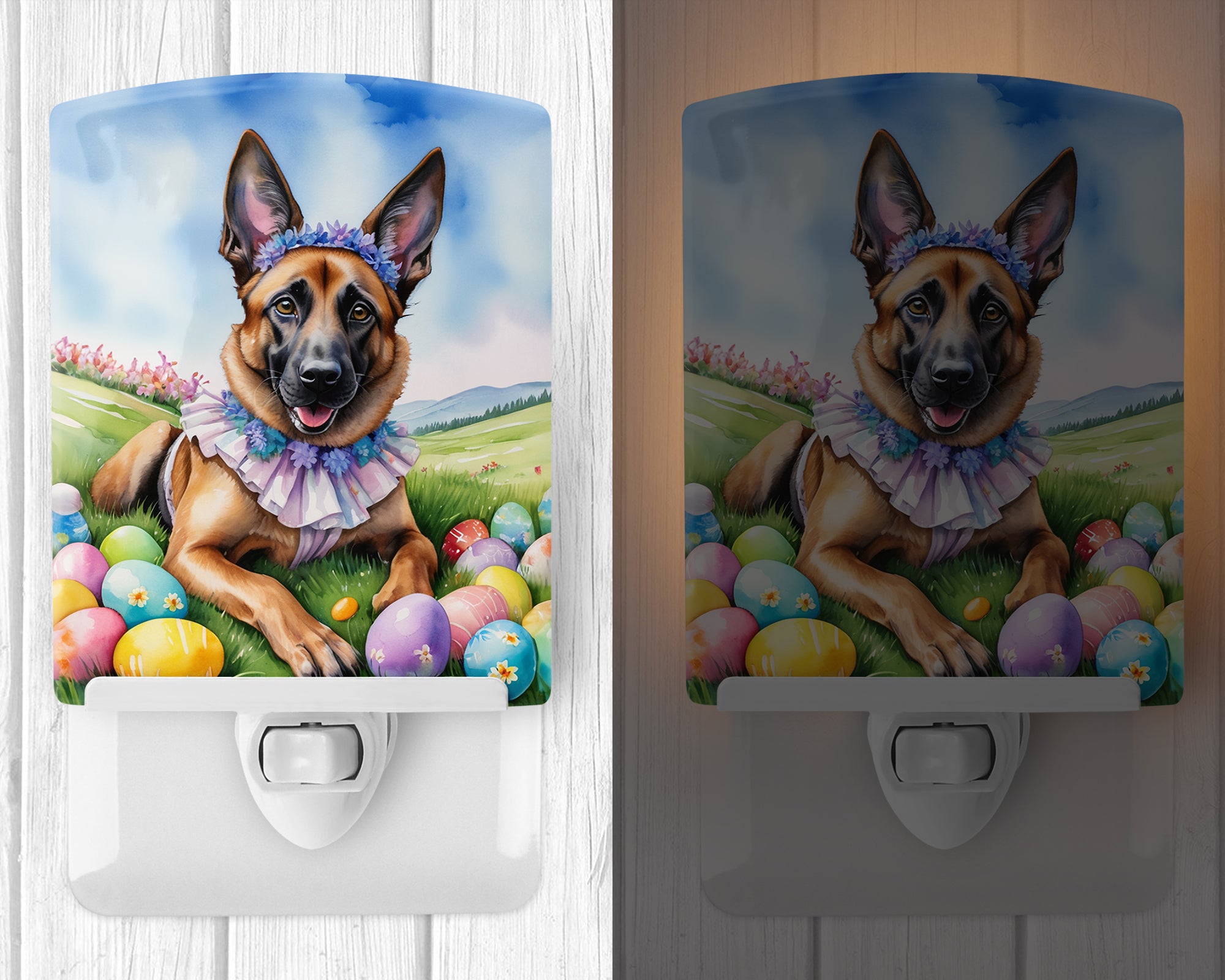 Belgian Malinois Easter Egg Hunt Ceramic Night Light