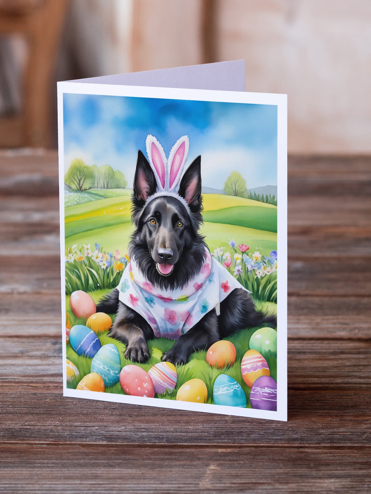 Buy this Belgian Sheepdog Easter Egg Hunt Greeting Cards Pack of 8