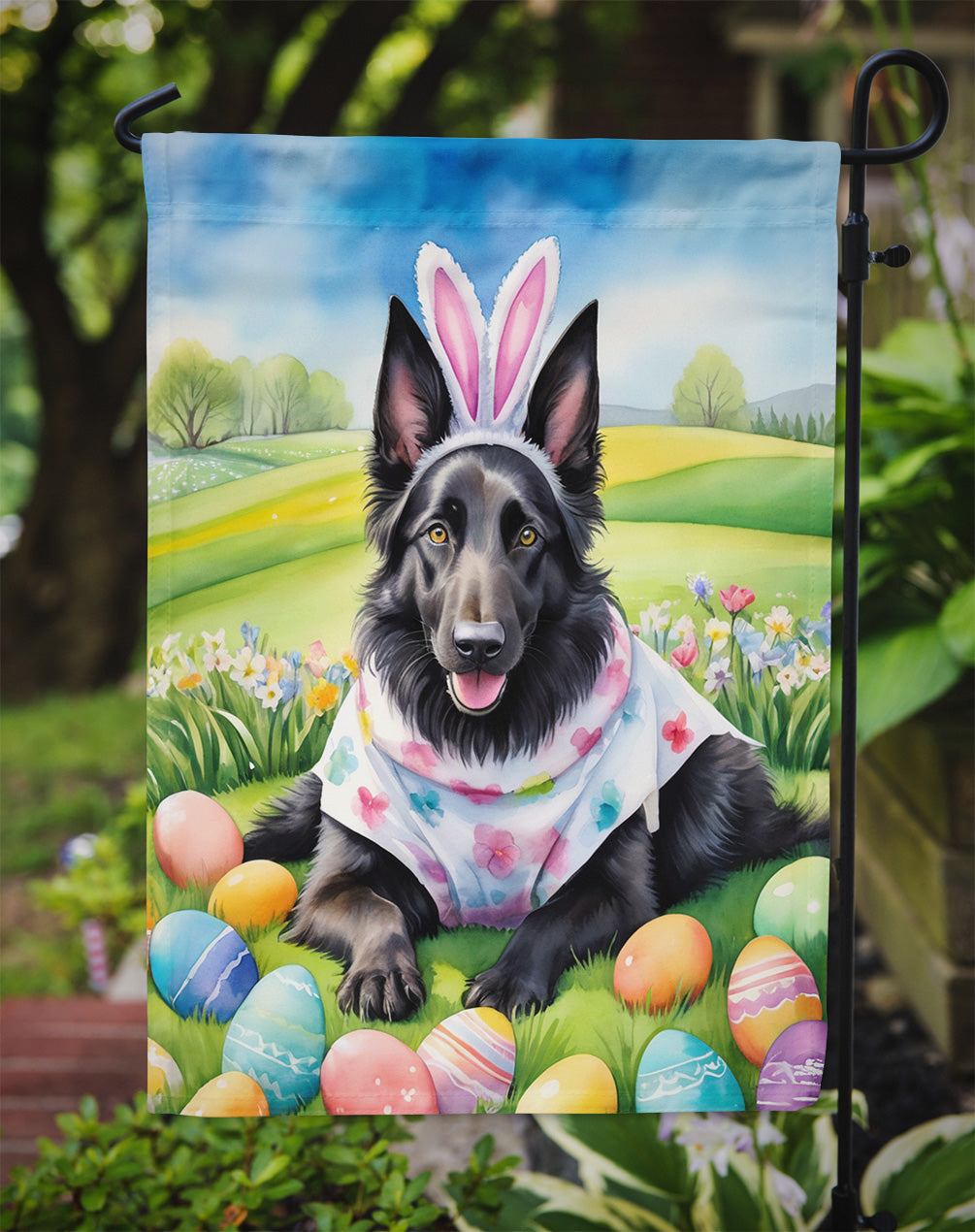 Belgian Sheepdog Easter Egg Hunt Garden Flag