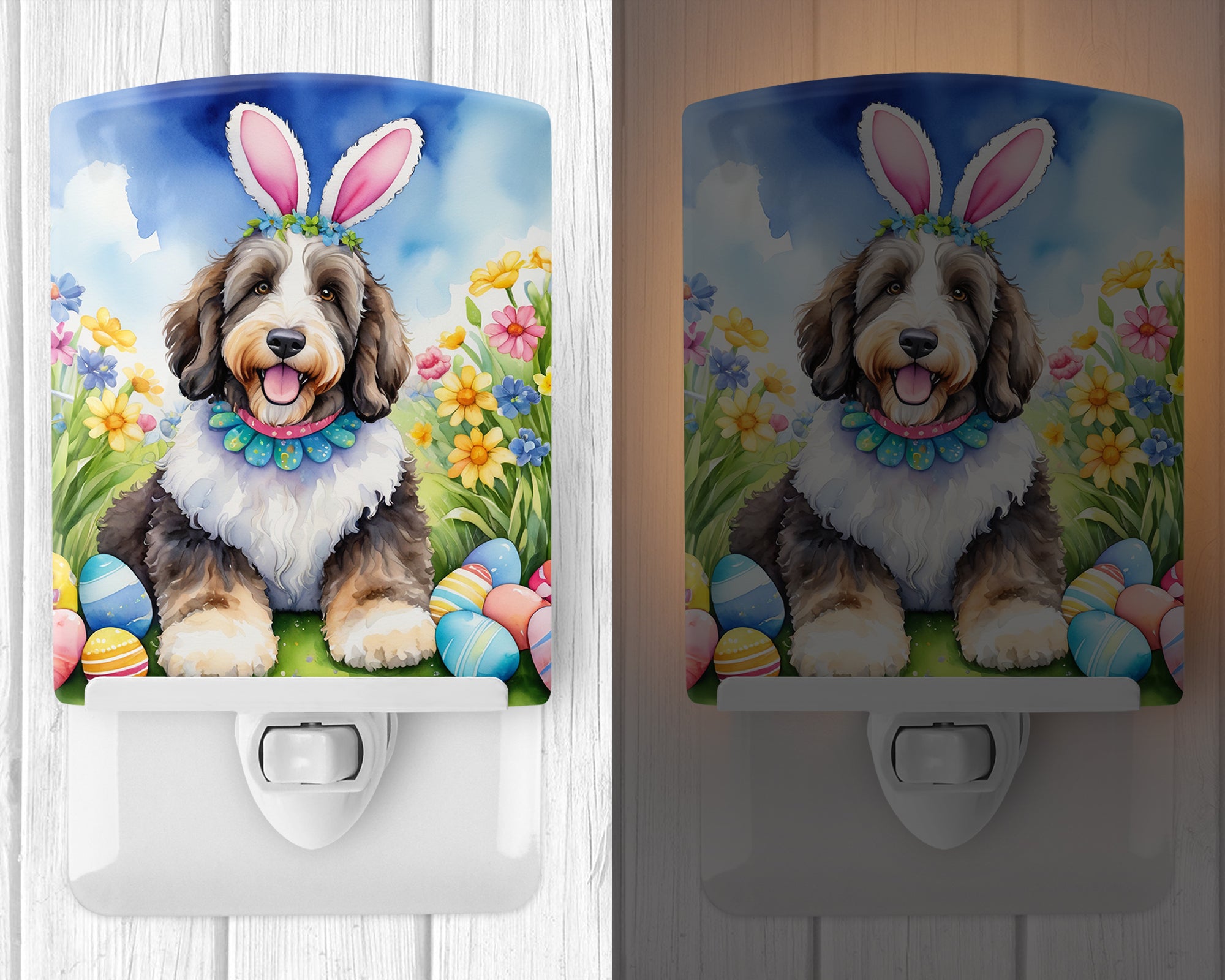 Bernedoodle Easter Egg Hunt Ceramic Night Light