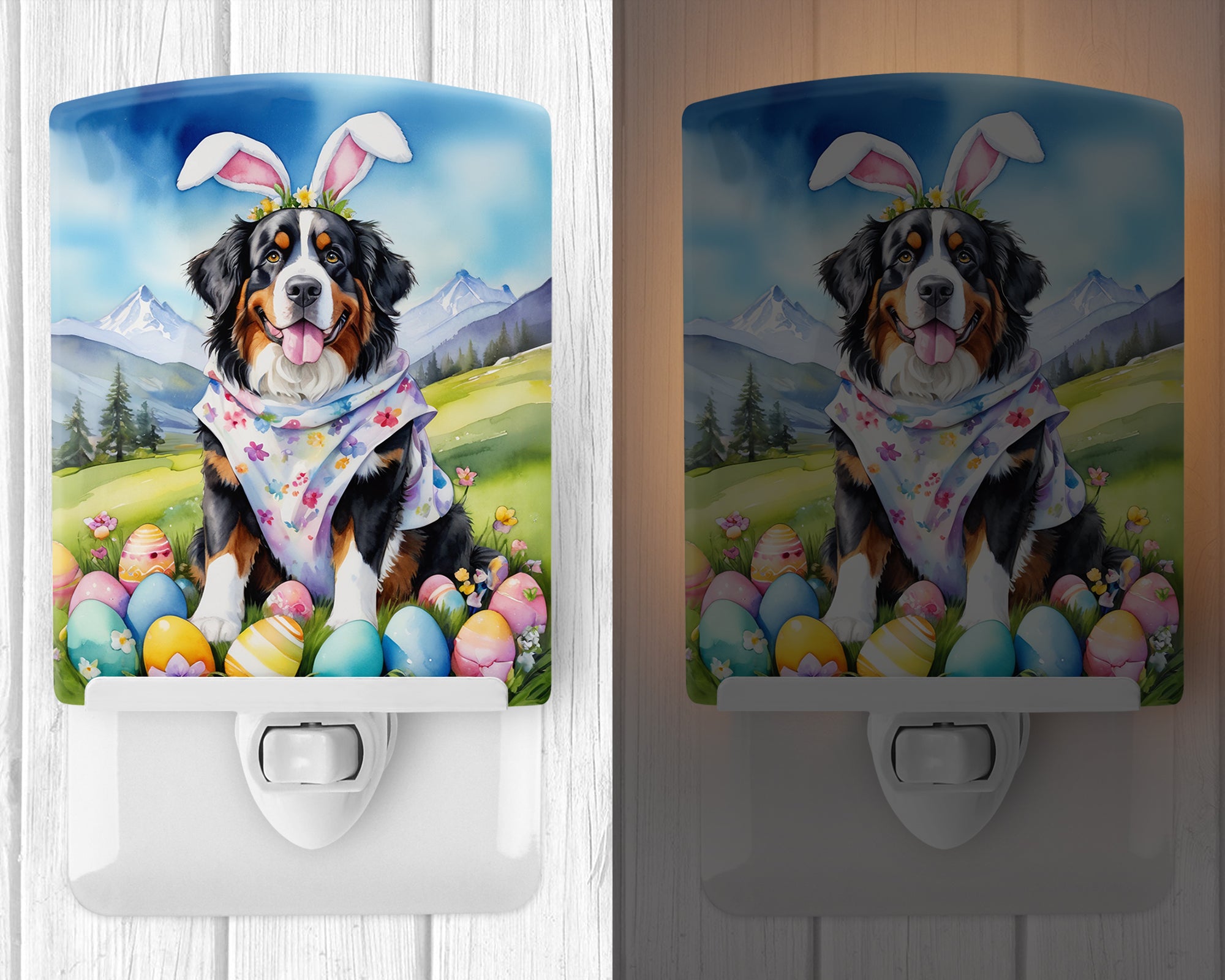 Bernese Mountain Dog Easter Egg Hunt Ceramic Night Light