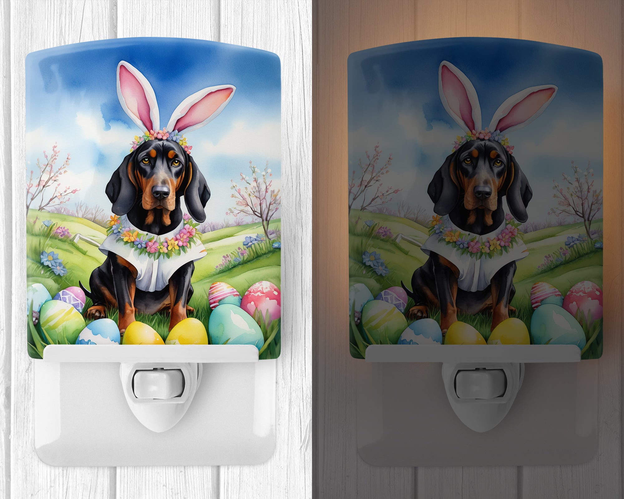 Black and Tan Coonhound Easter Egg Hunt Ceramic Night Light