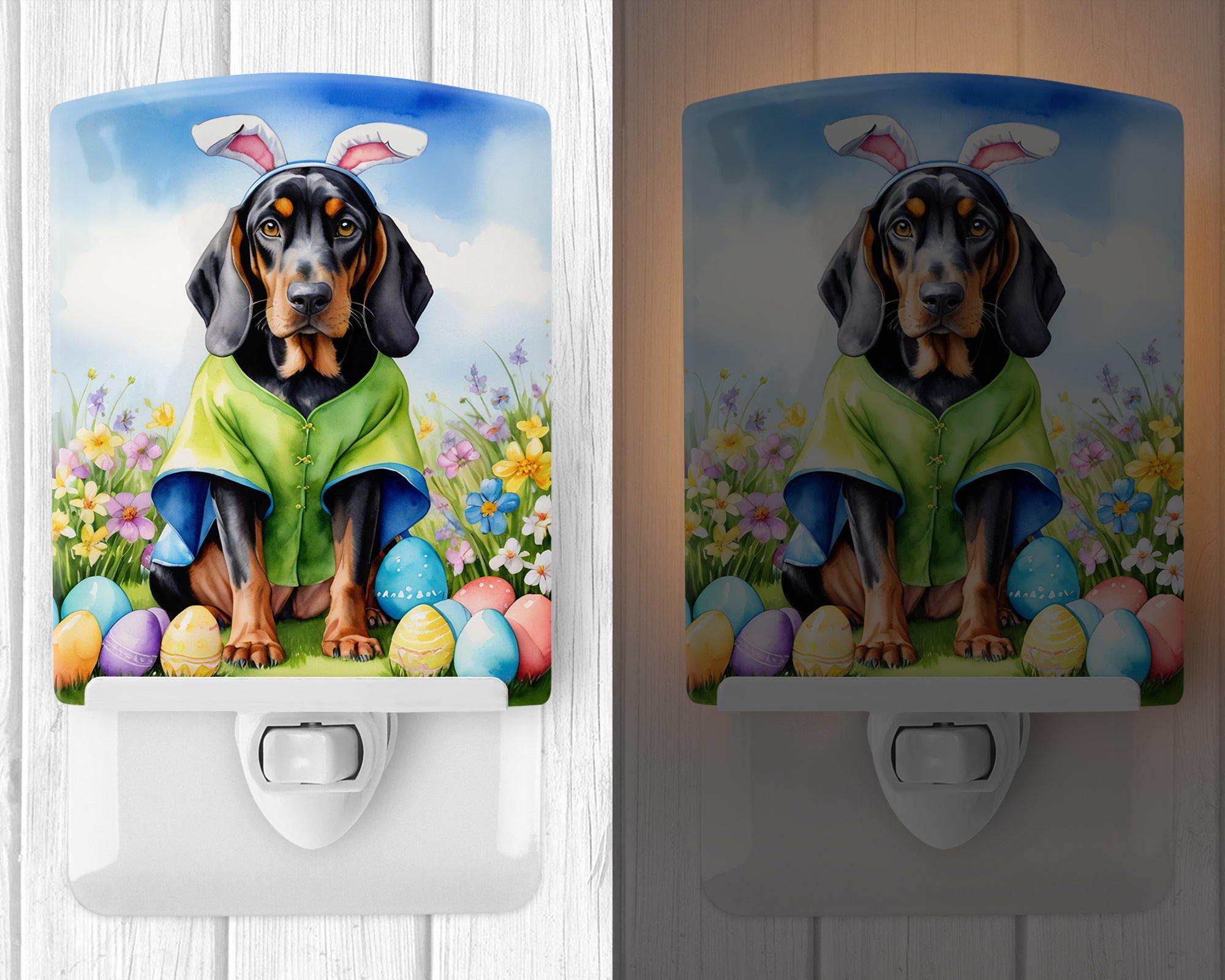 Buy this Black and Tan Coonhound Easter Egg Hunt Ceramic Night Light