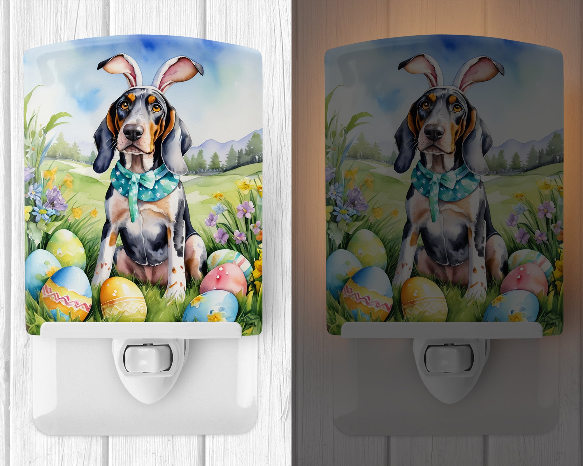 Buy this Bluetick Coonhound Easter Egg Hunt Ceramic Night Light