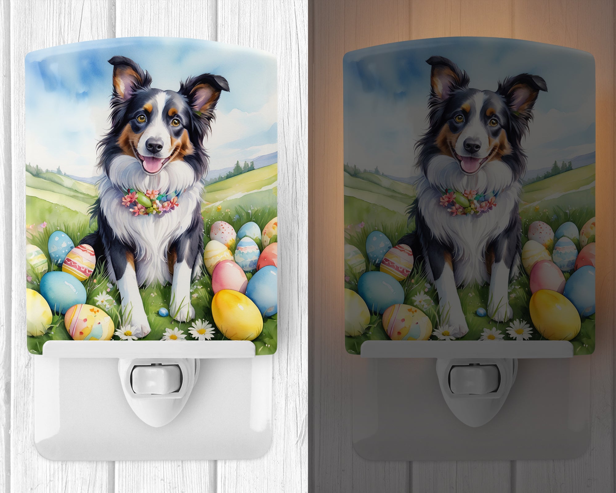 Border Collie Easter Egg Hunt Ceramic Night Light