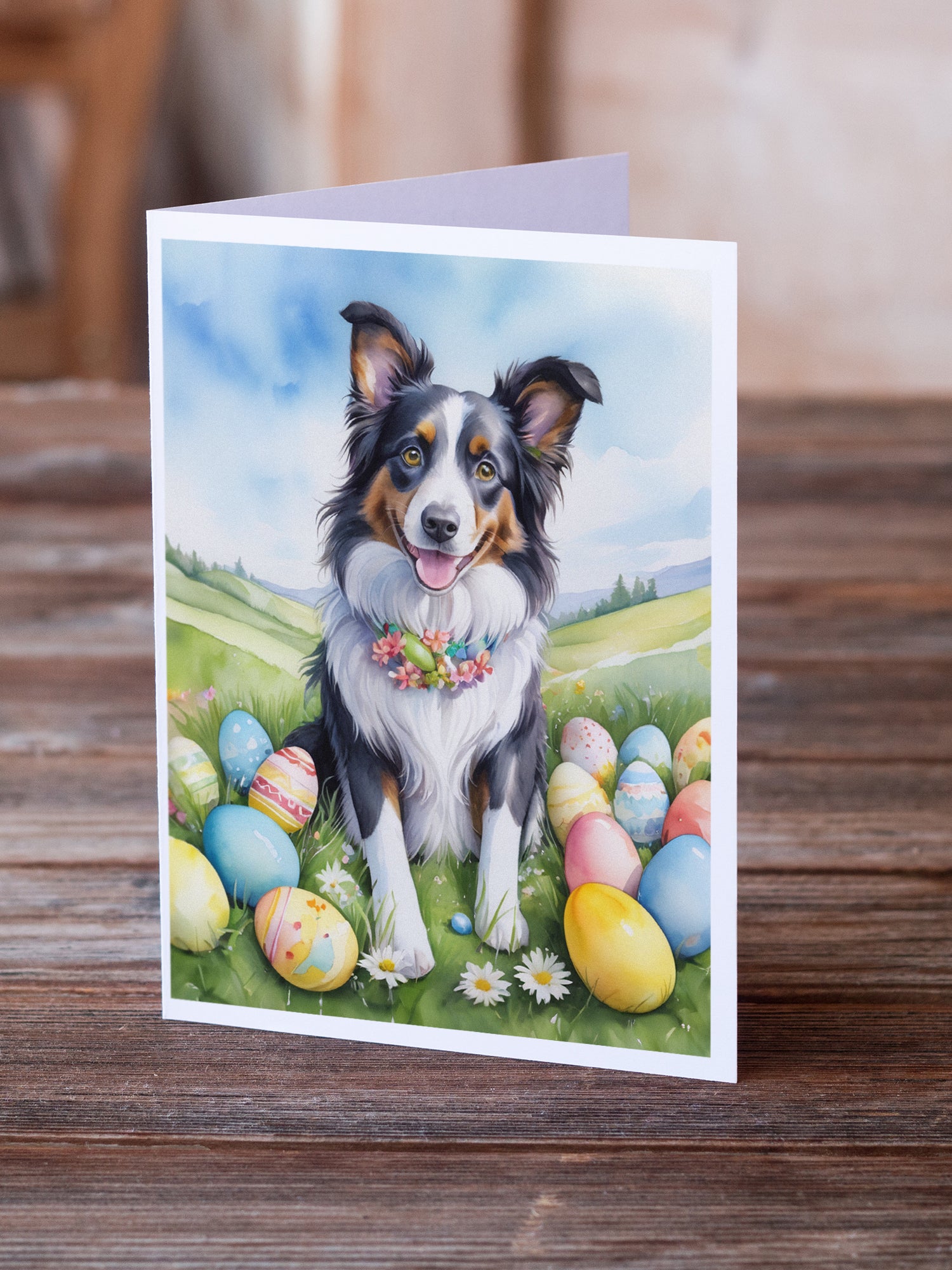 Border Collie Easter Egg Hunt Greeting Cards Pack of 8