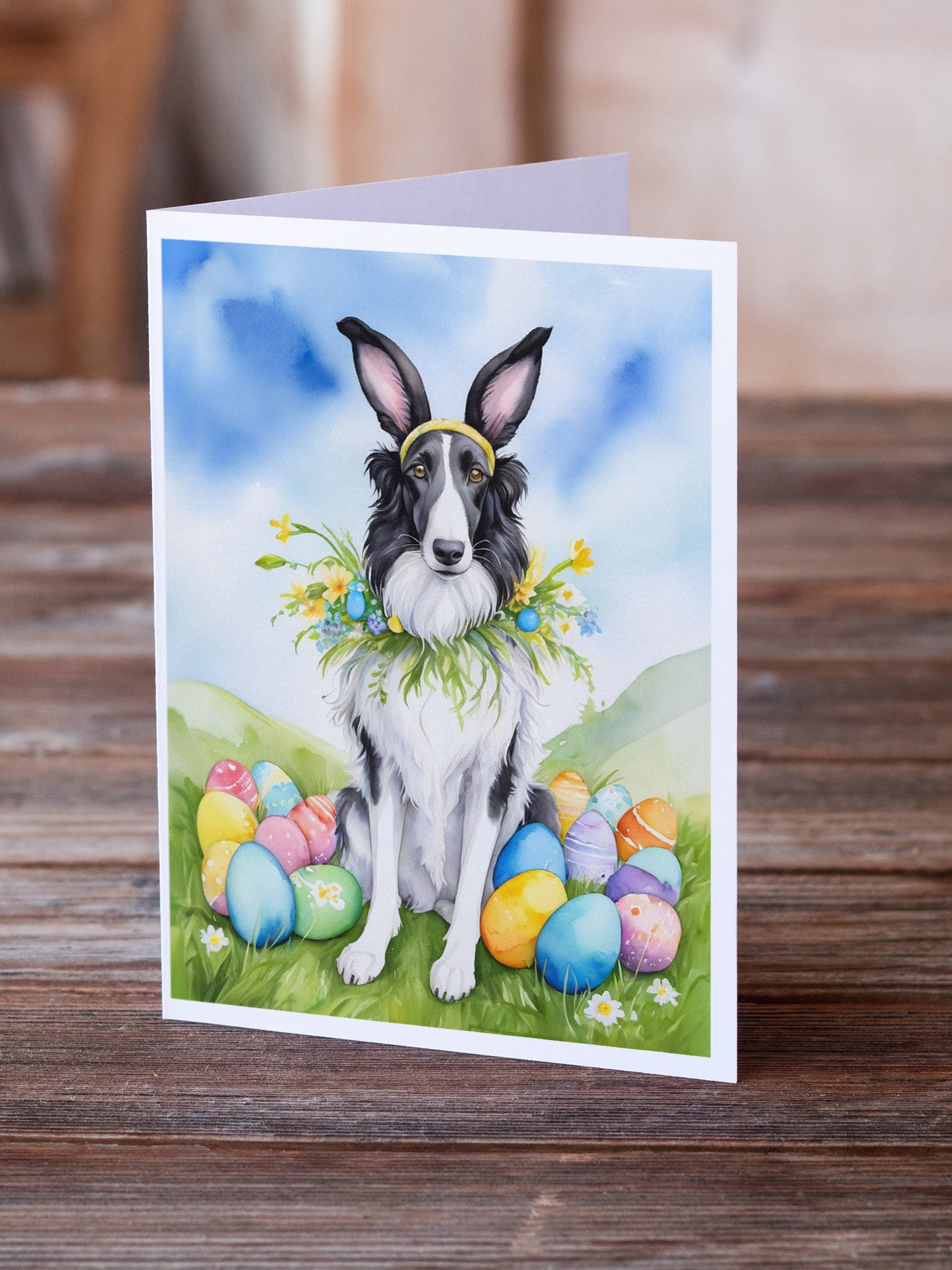 Borzoi Easter Egg Hunt Greeting Cards Pack of 8