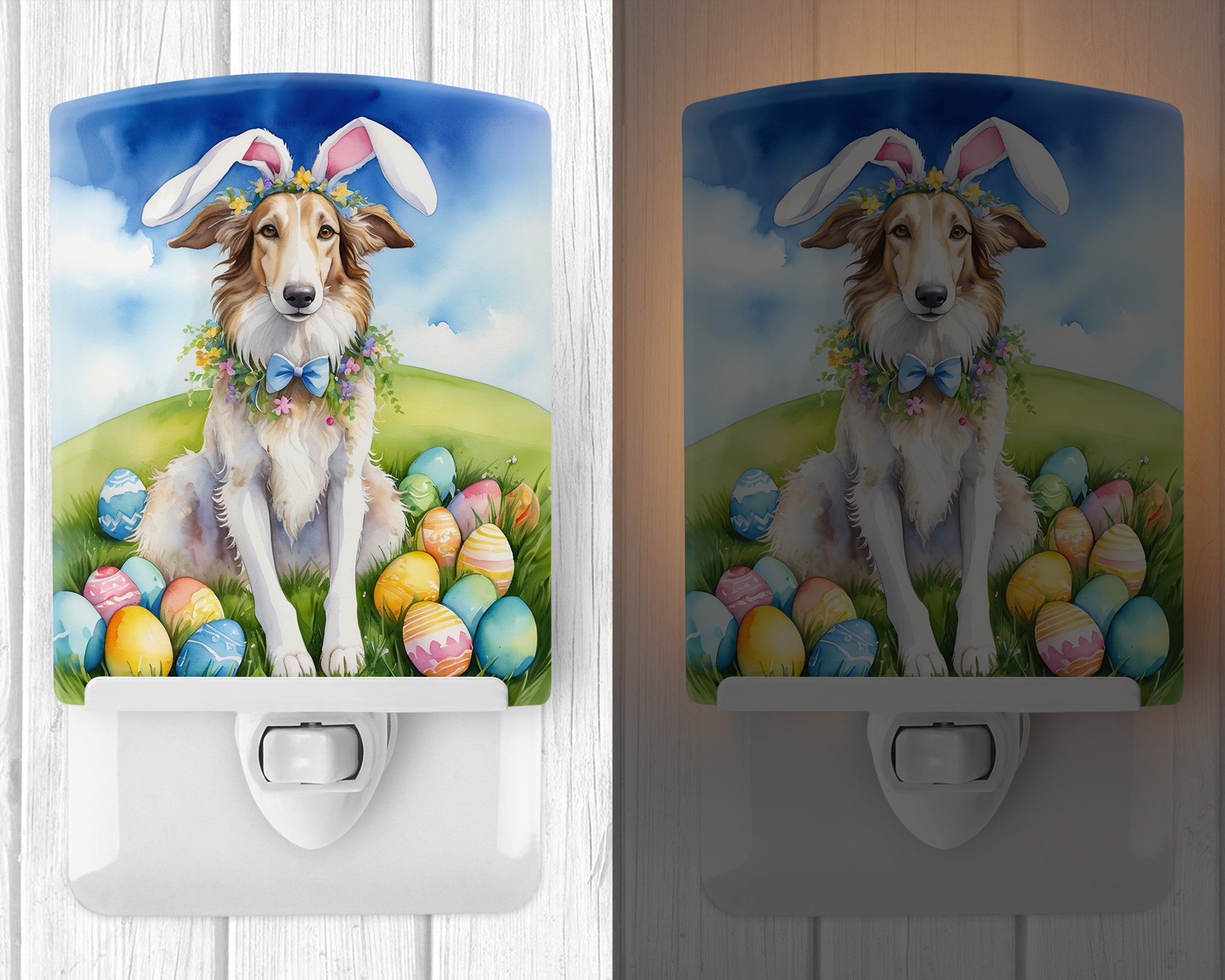 Borzoi Easter Egg Hunt Ceramic Night Light