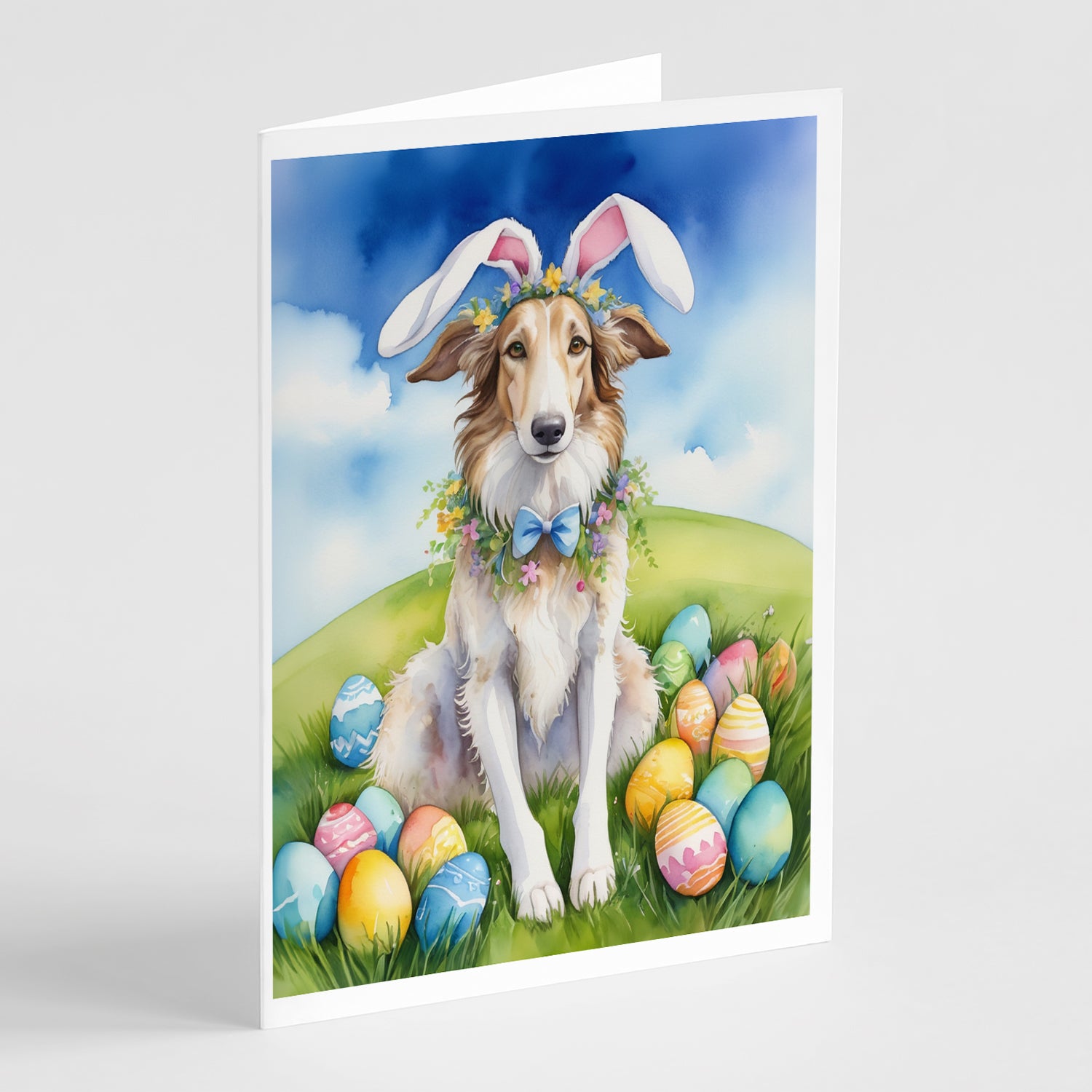 Buy this Borzoi Easter Egg Hunt Greeting Cards Pack of 8